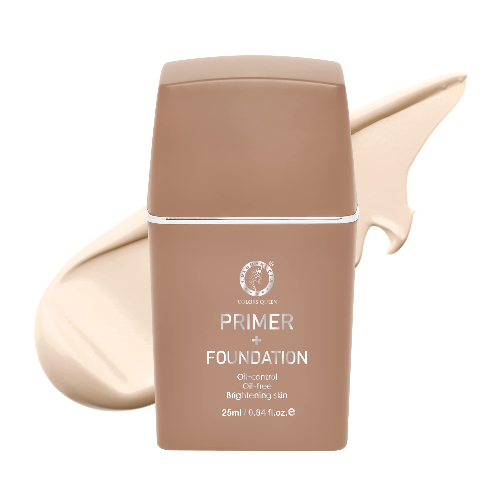 COLORS QUEEN Oil-Free Primer & Foundation for Oily Skin - Lightweight Matte Finish Liquid Makeup with Brightening Effect (04 Light Beige) | Perfect for Daily Wear, Special Occasions & Long-Lasting Oil Control