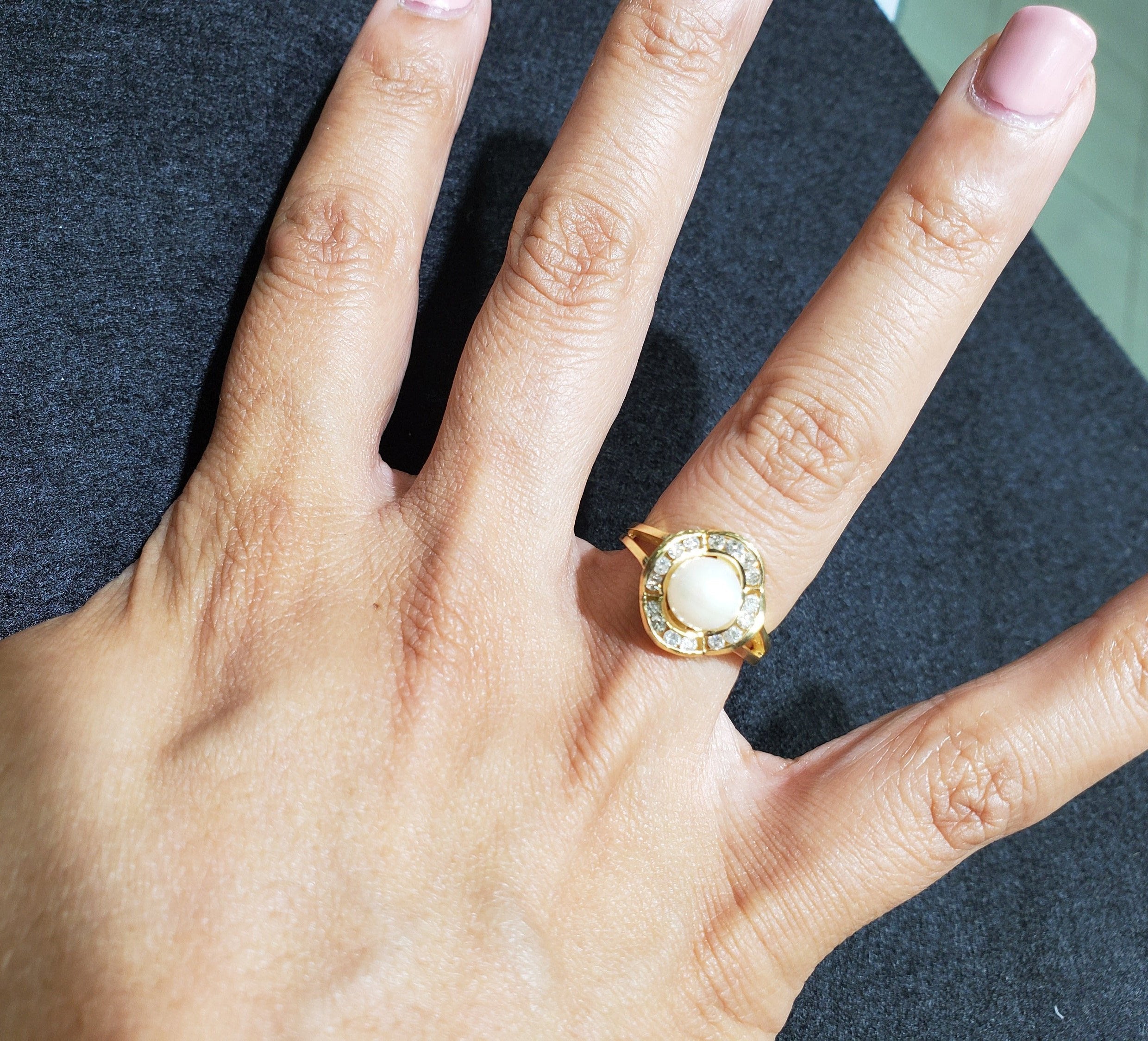 14K Yellow Gold Flower Shaped Pearl & Diamond Ring - 0.37cttw Vintage Elegant Jewelry for Women, Perfect for Weddings, Anniversaries & Special Occasions