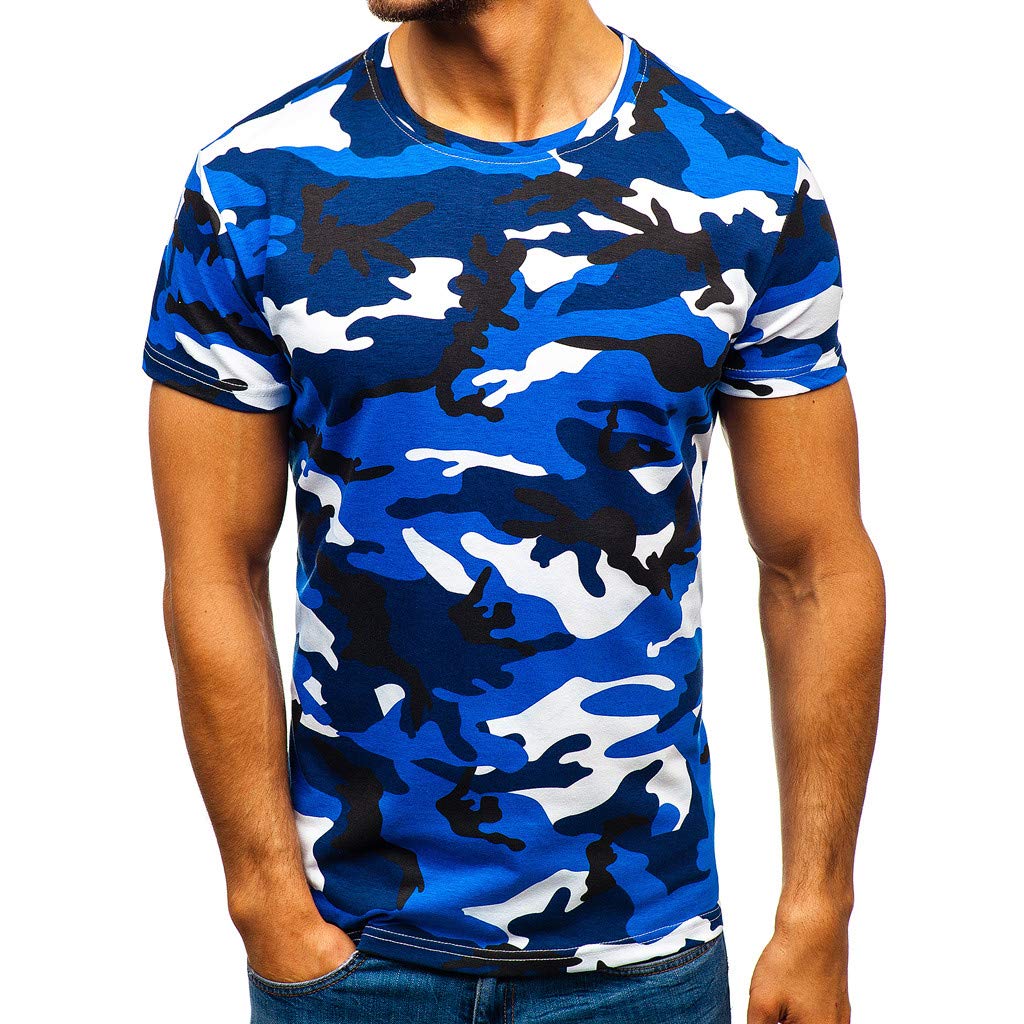 Men's Camouflage Striped Short Sleeve Casual Dress Shirt with Lapel & French Cuff - Stylish Patterned Blouse for Office, Party & Outdoor Wear