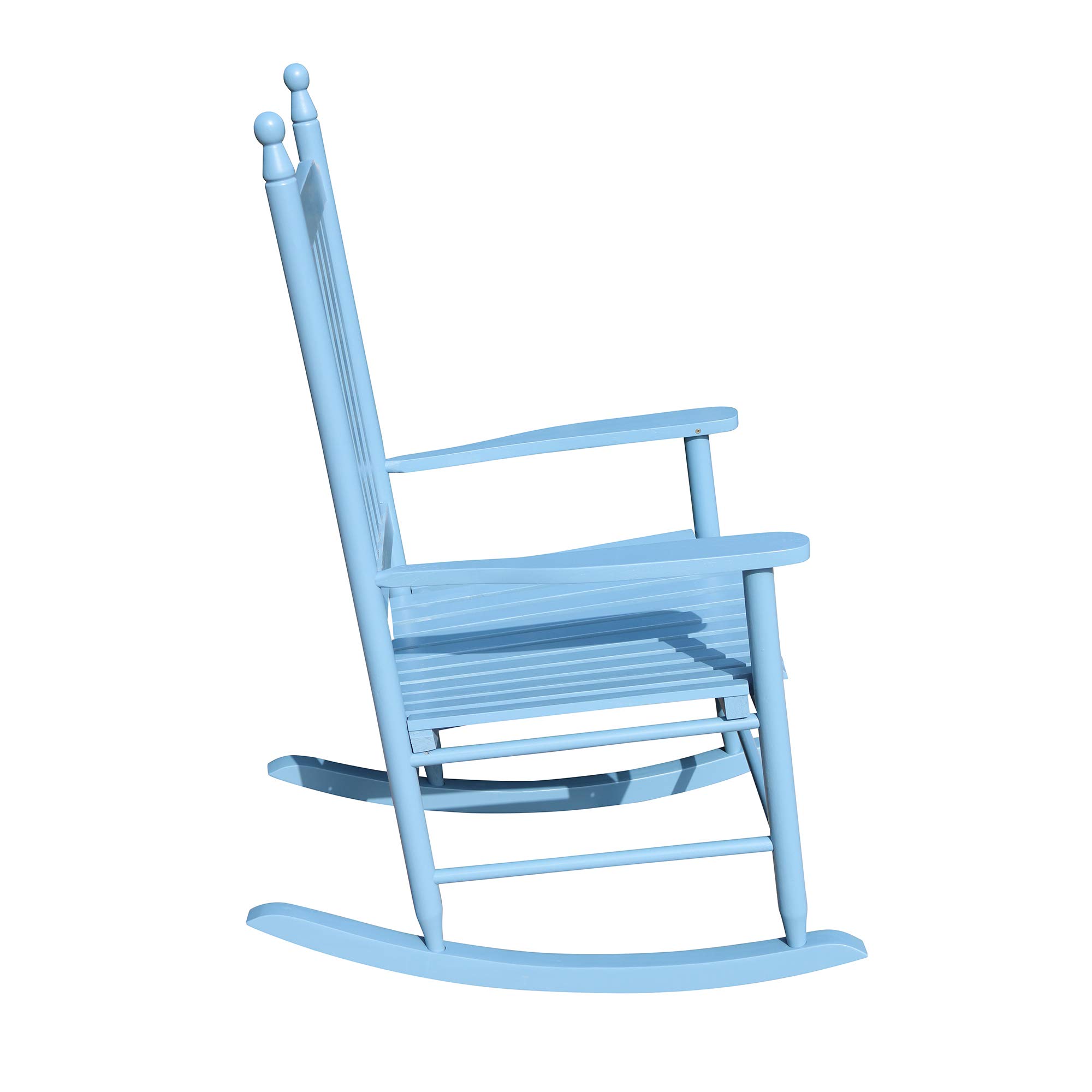 Knocbel Solid Wood Rocking Chair - Comfortable Porch Rocker with Slatted Backrest & Seat - Indoor/Outdoor High-Back Lounge Chair for Patio, Balcony, Lawn & Pool Deck - 280lbs Weight Capacity - Blue - Perfect for Relaxing, Reading & Enjoying Outdoor Spaces