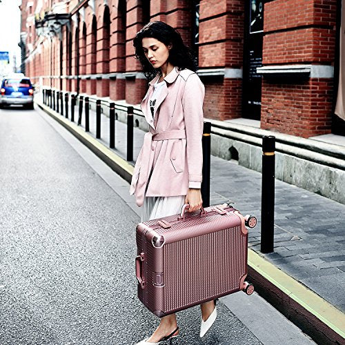 20 Inch Rose Gold Aluminum Frame Luggage - Durable PC Hardshell Spinner Suitcase with TSA Lock | Perfect for Air Travel, Business Trips & Vacation Carry-On