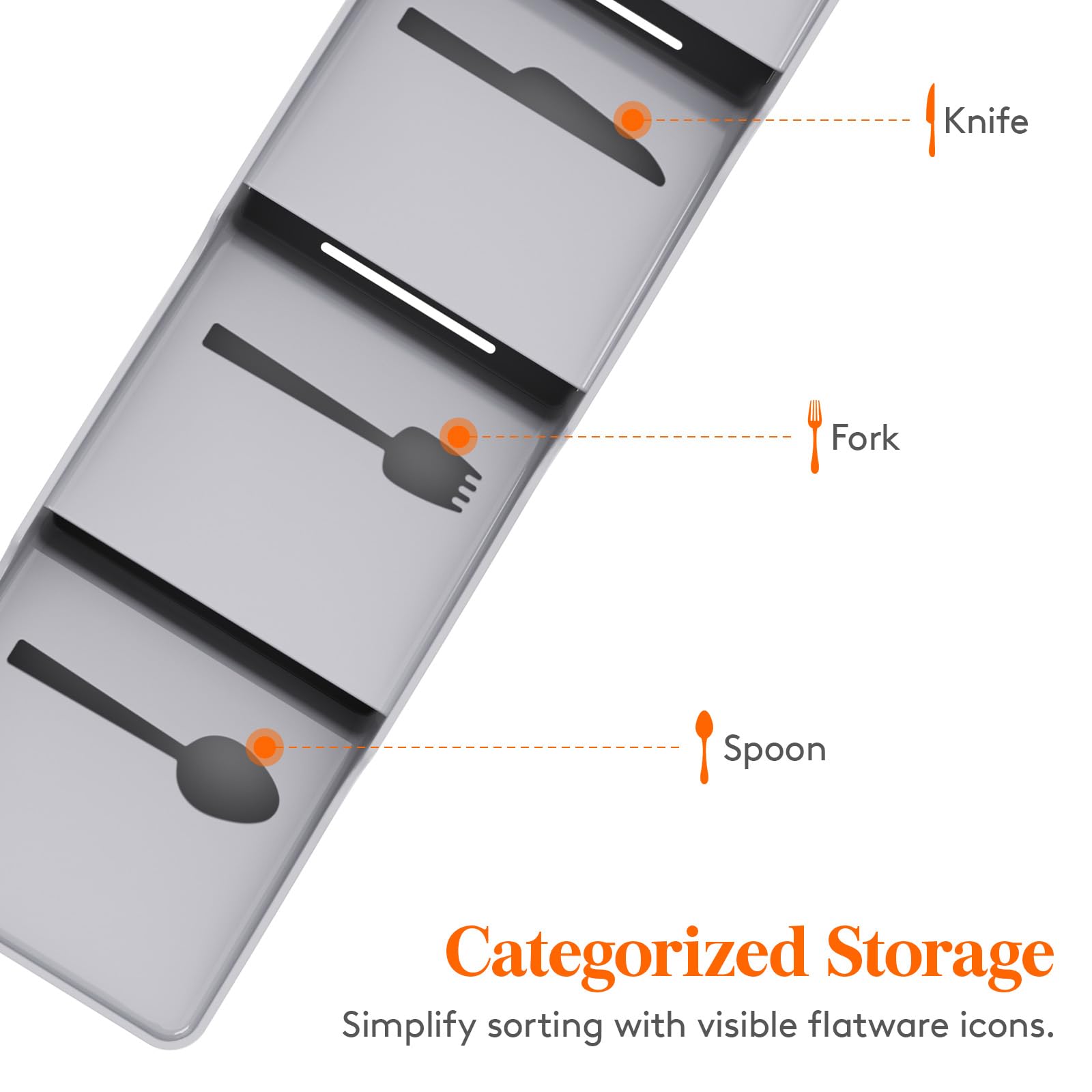 Lifewit Cutlery Drawer Organizer - Small Plastic Kitchen Utensil Tray for Spoons, Forks & Knives - Grey Flatware Storage Solution | Perfect for Kitchen Drawer Organization & Silverware Storage