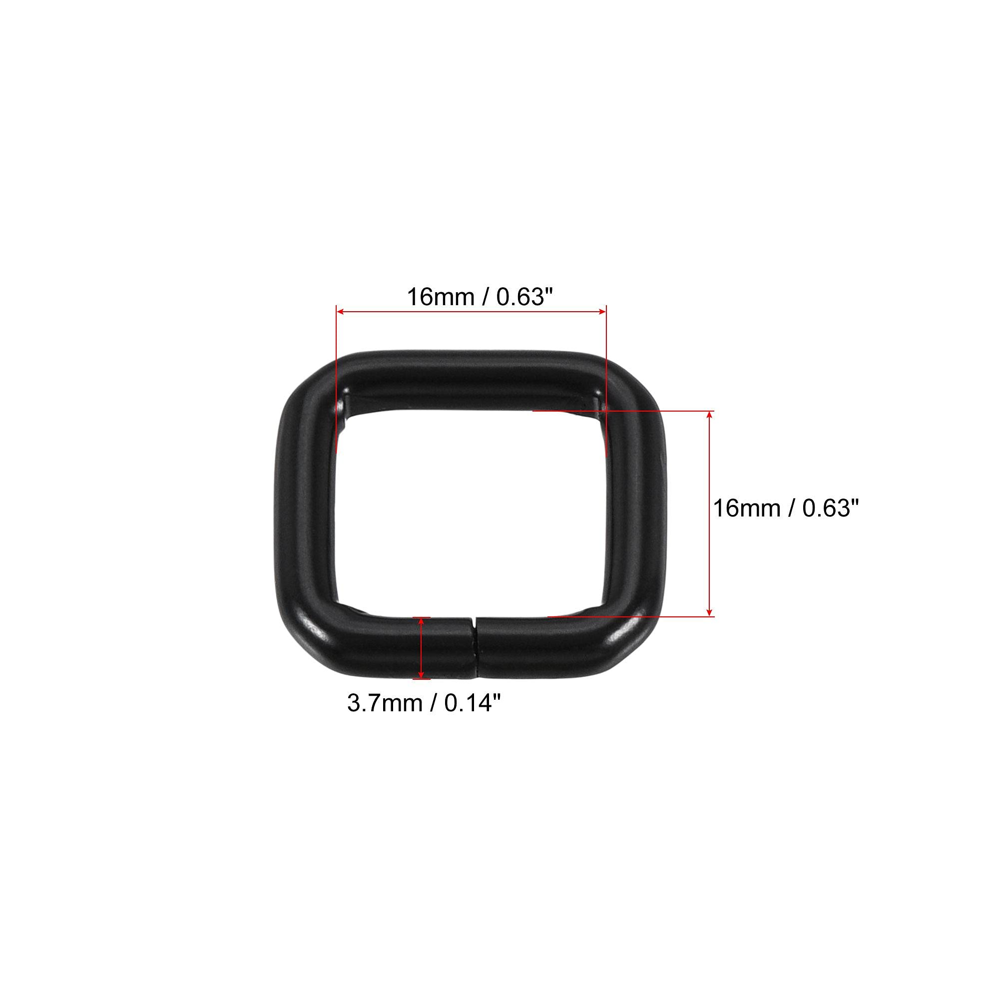 uxcell 16x16mm Metal Rectangle Ring Buckles - 20pcs Black Hardware for DIY Bags, Belts & Crafts | Perfect for Leatherworking, Backpack Straps & Fashion Accessories