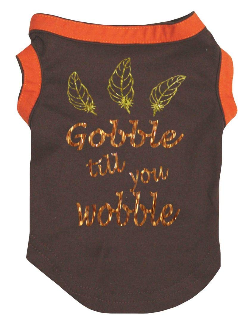 Petitebella Feathers Gobble Till You Wobble Thanksgiving Dog Shirt - Cute Brown & Orange Puppy Costume for Small Dogs - Perfect for Holiday Photos & Family Gatherings