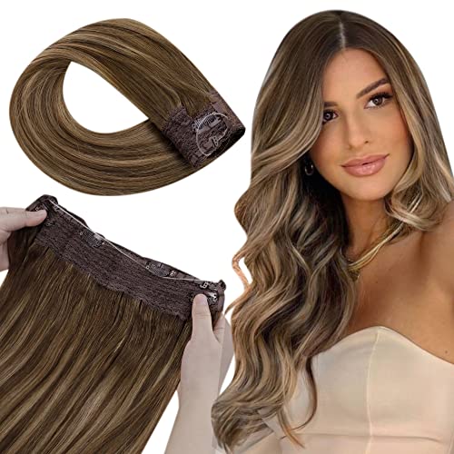 Premium Fish Line Halo Hair Extensions with Invisible Clips - Seamless 100% Human Hair Extensions for Length & Volume - Perfect for Weddings, Parties & Daily Styling