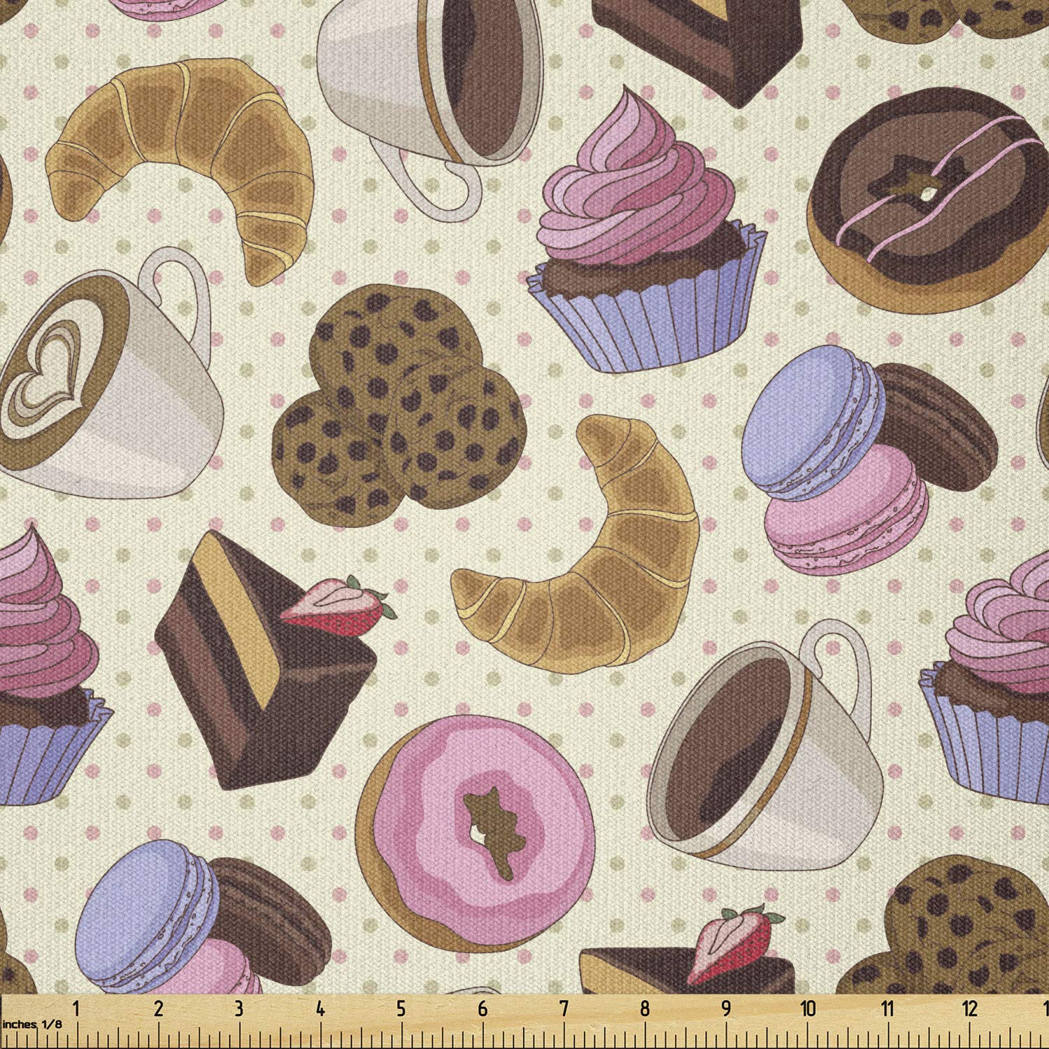 Ambesonne Coffee Fabric by The Yard - Coffee Shop Themed Stretch Knit Fabric with Cups, Cookies, Cake & Chocolate Artwork Pattern for Clothing Sewing, Arts & Crafts (10 Yards, Multicolor) - Perfect for DIY Apparel, Home Decor & Gift Making Projects