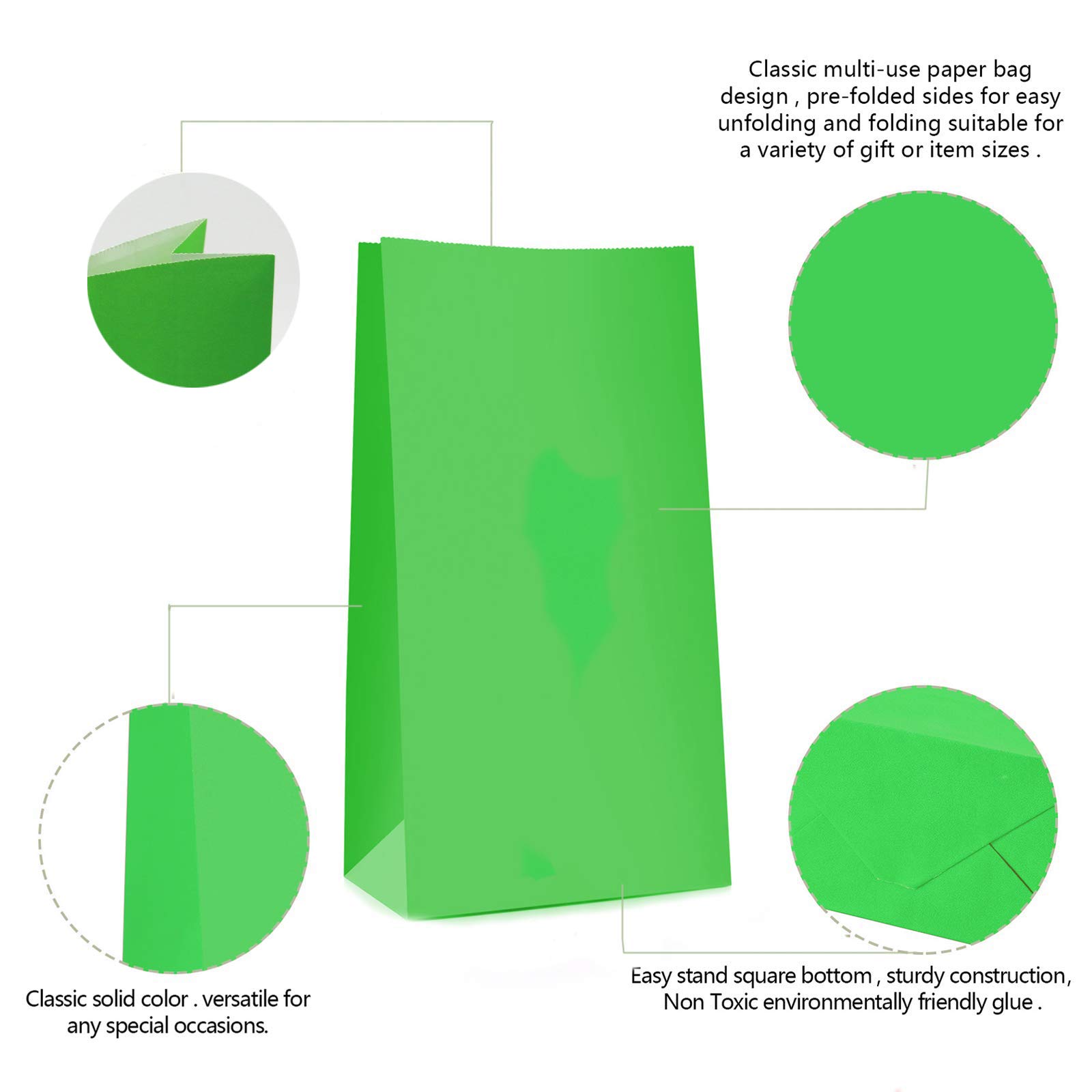 Nexmint 9-Inch Green Gift Bags (12-Pack) with 4-Sheet DIY Spring Stickers - Party Favor Bags, Treat Bags & Goodie Bags for Easter, Birthday Celebrations & Classroom Rewards