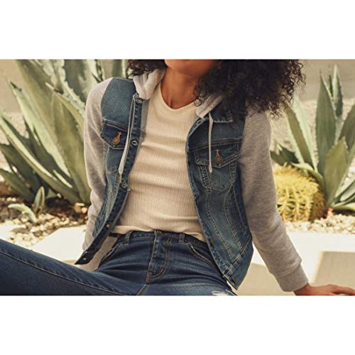 Khanomak Women's Fleece-Lined Denim Jacket with Hood & Long Sleeves - Cozy Winter Outerwear for Casual Wear & Outdoor Activities