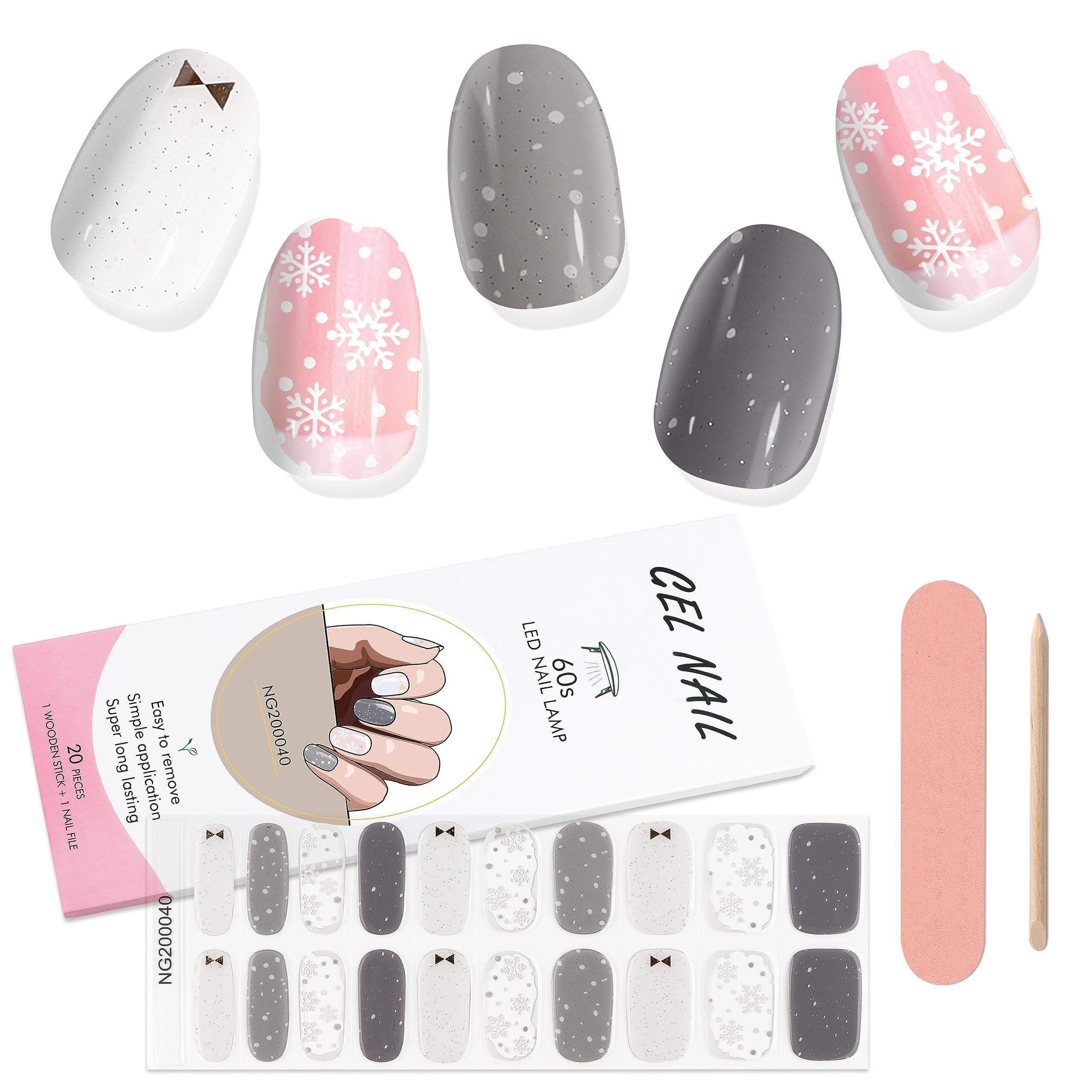 Kalolary Snowflake Gel Nail Strips - Winter Nail Art Stickers with Nail File & Stick | Long-Lasting Gel Polish Wraps for UV/LED Lamp | Perfect for Holiday Parties, Christmas Nail Designs & Winter Manicures