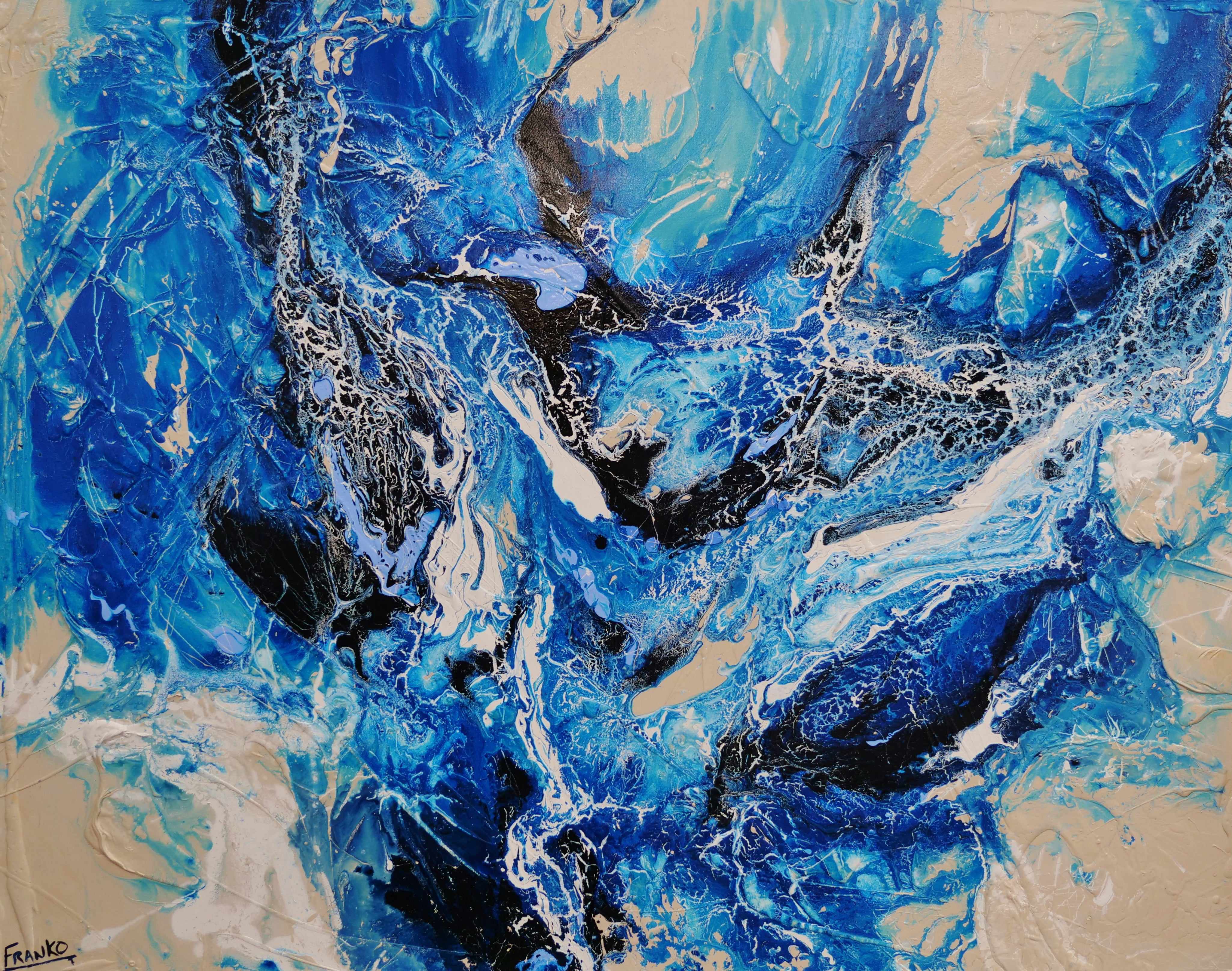 Oceanic Currents 140cm x 180cm Blue Cream Textured Abstract Canvas Wall Art - Modern Home Decor for Living Room, Bedroom & Office