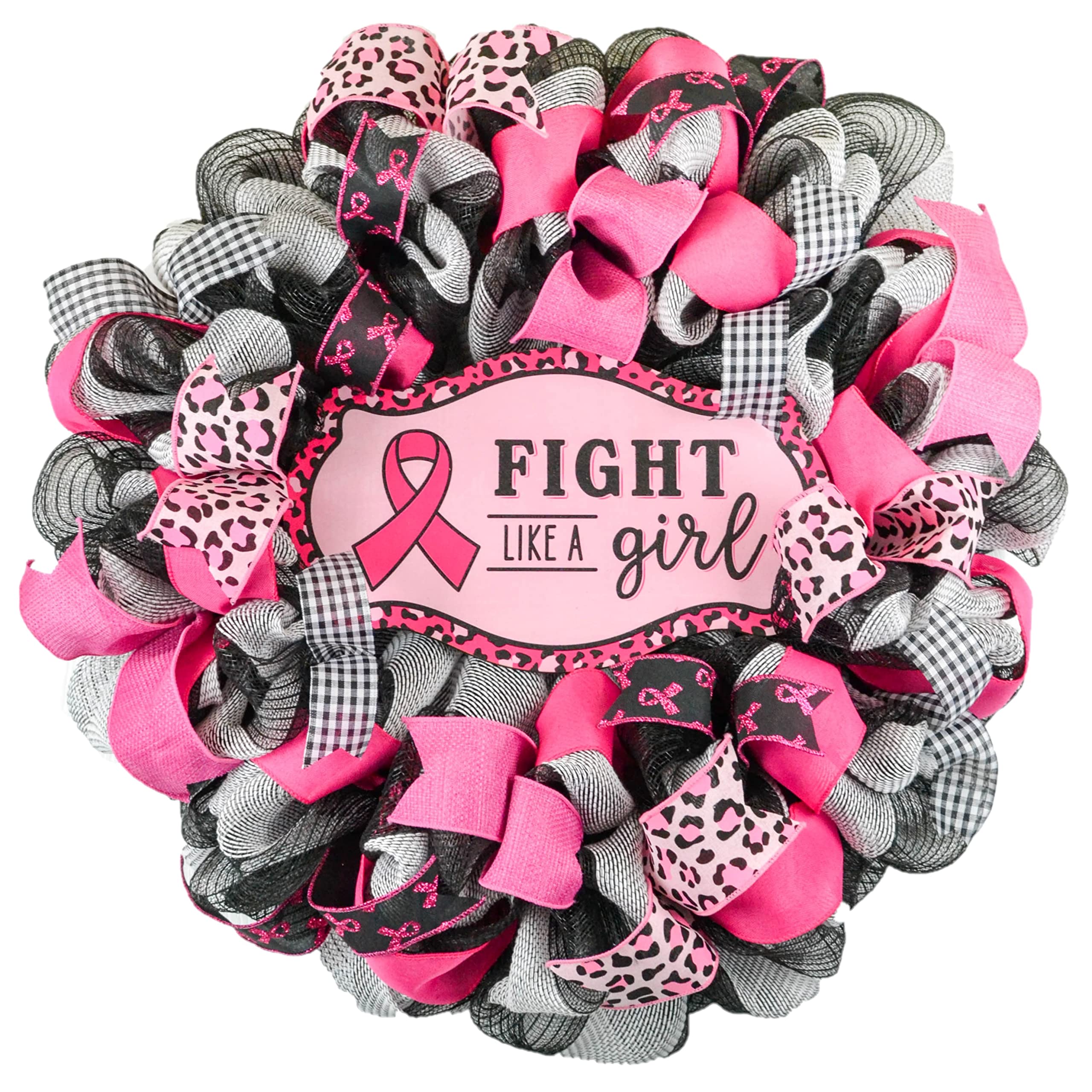 Pink and Black Burlap Breast Cancer Survivor Wreath - Handmade Cancer Awareness Gift for Survivors - Perfect for Home Decor, Front Door, or Hospital Room