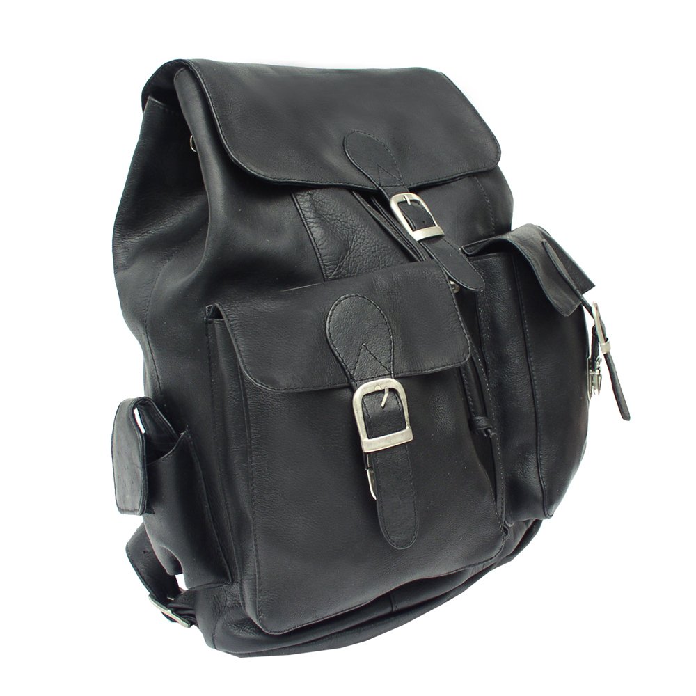 Large Bucket-Flap Backpack for Men & Women - Durable Black Travel Backpack with Adjustable Straps - Perfect for Hiking, School, Work & Daily Commute