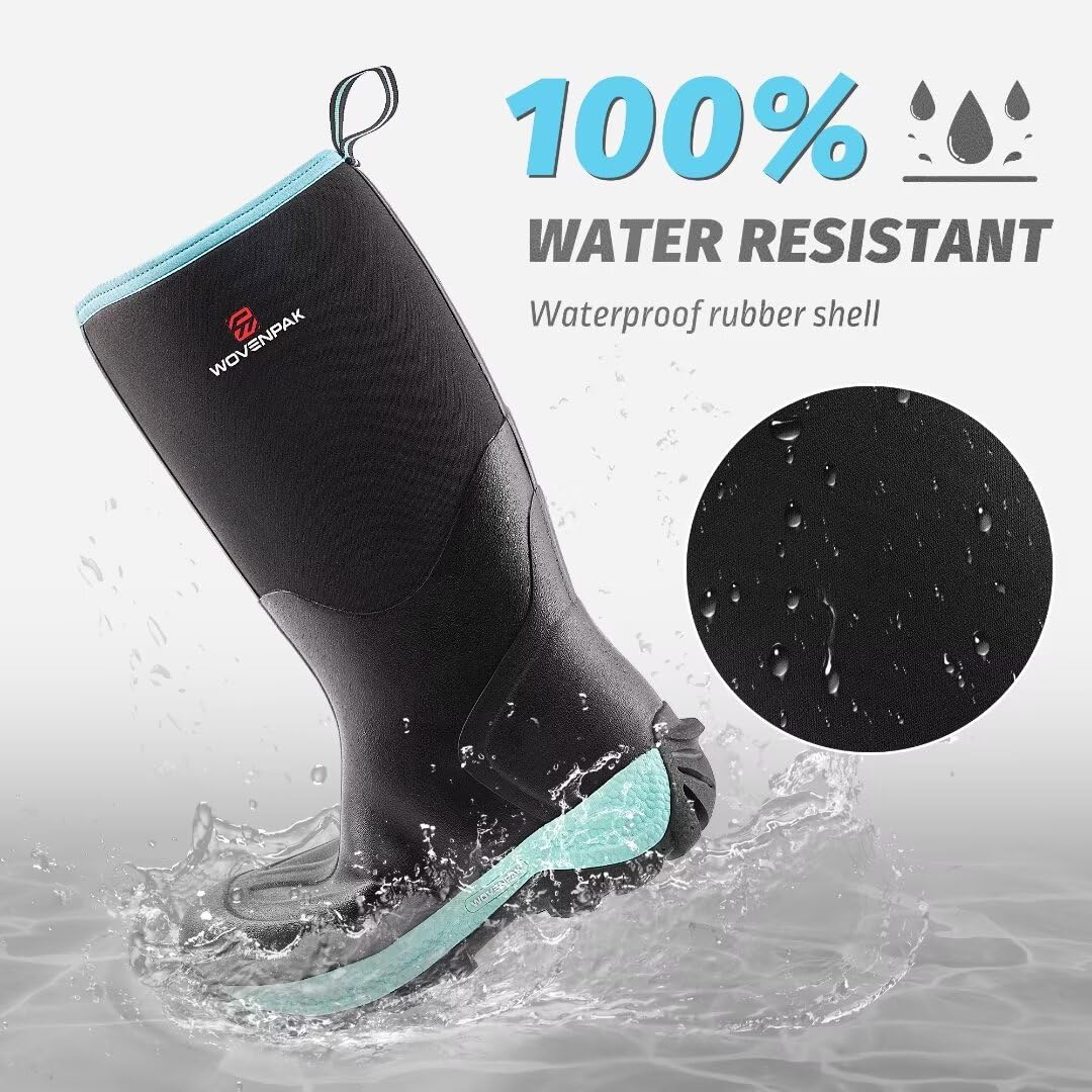 WOVENPAK Women's Waterproof Rubber Boots - Insulated Neoprene Rain & Hunting Boots for Gardening, Farming, Outdoor Work (Size 6-11) | All-Season Comfort for Wet Weather, Muddy Fields & Outdoor Adventures