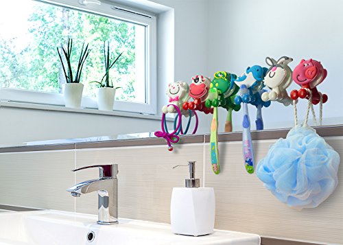 BOLICA Cute Cartoon Animal Toothbrush Holder with Suction Cup - 6 Pack Kids Bathroom Organizer for Toothbrushes, Razors & Makeup Brushes - Perfect for Bathroom, Kitchen & Travel