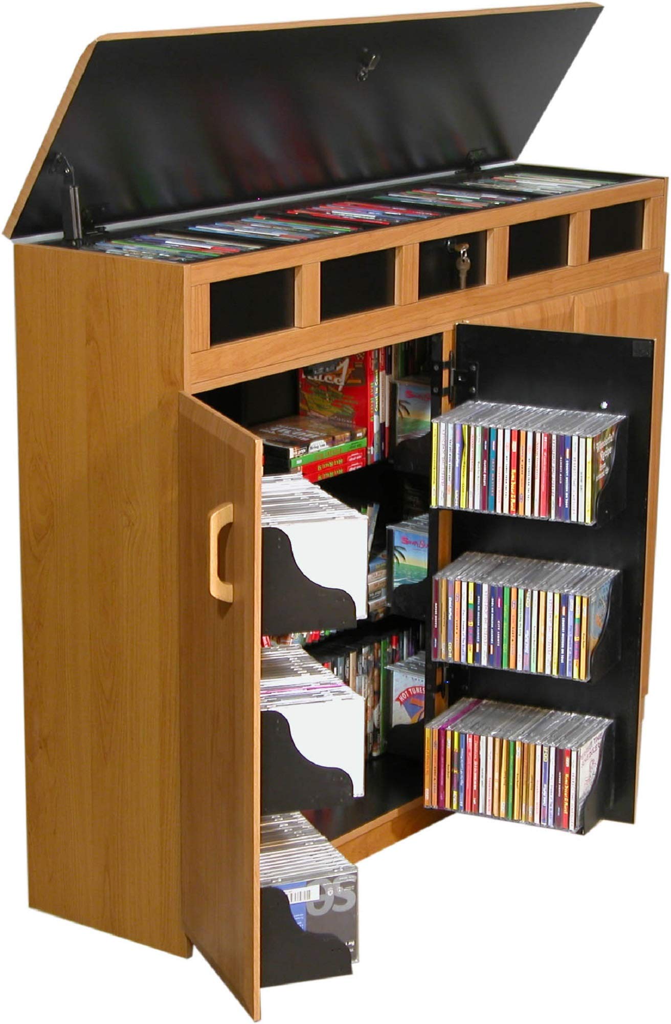 Venture Horizon Oak Top Load Media Cabinet - Stylish Storage for DVDs, Games & Electronics in Living Room & Home Theater