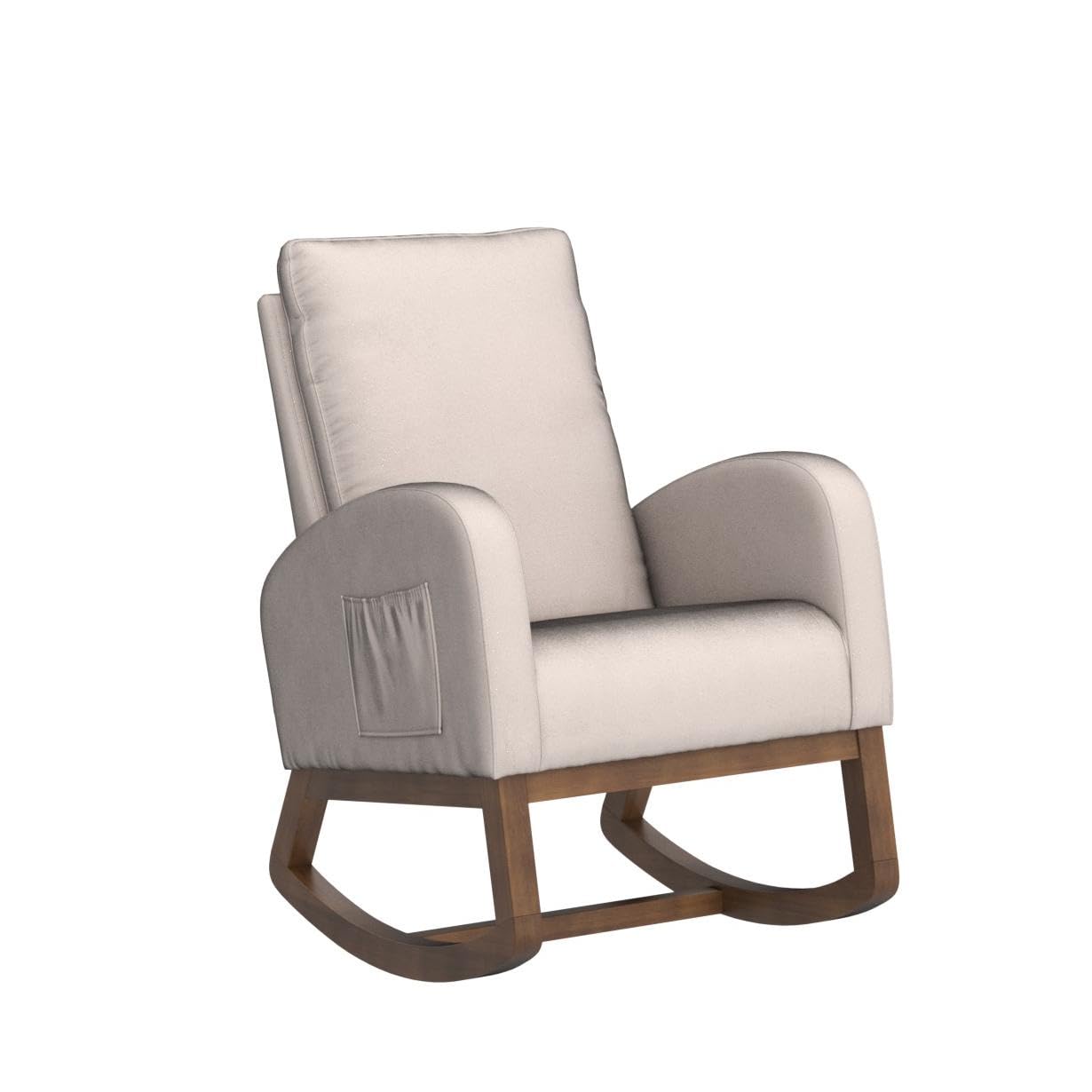 Antetek Modern Upholstered Rocking Chair - Nursery Glider Rocker for Baby & Kids, Comfortable High-Back Armchair with Side Pocket, Perfect for Living Room, Nursery & Lounge (Beige) | Ideal for Breastfeeding, Reading & Relaxing