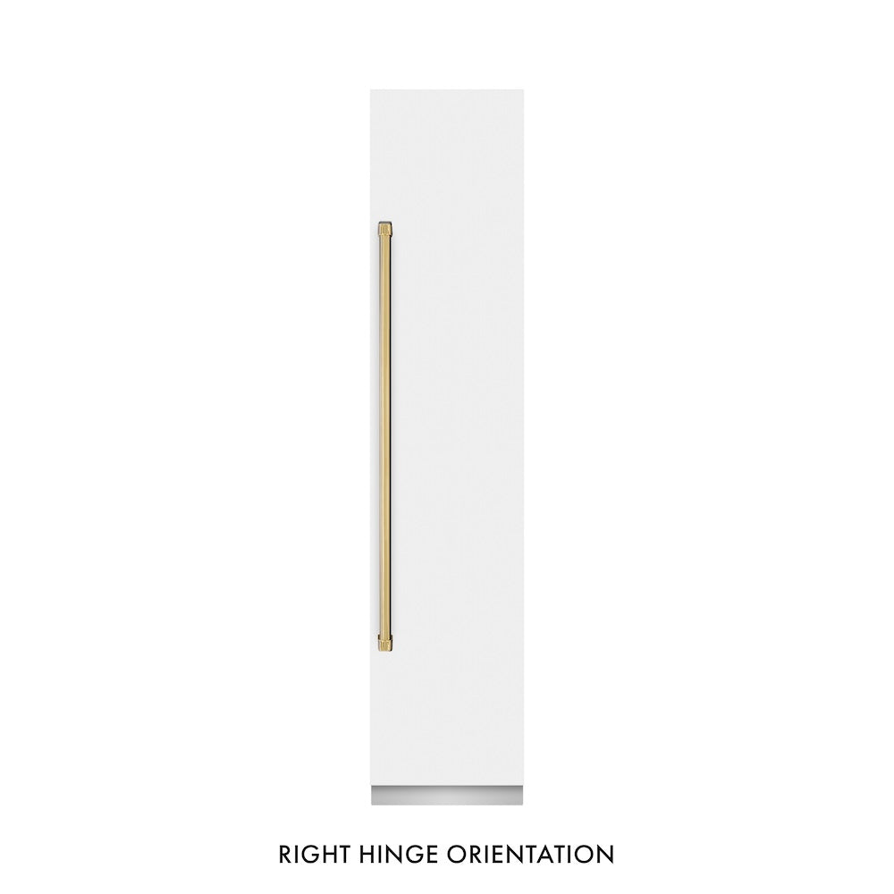 ZLINE Autograph Edition 18 Inch 8.6 cu ft Right Hinge Column Freezer - White Matte Finish with Graphite Gray Interior & Polished Gold Accents (RCFVRZ WM 18 G) - Perfect for Home, Restaurant, or Commercial Kitchen Storage