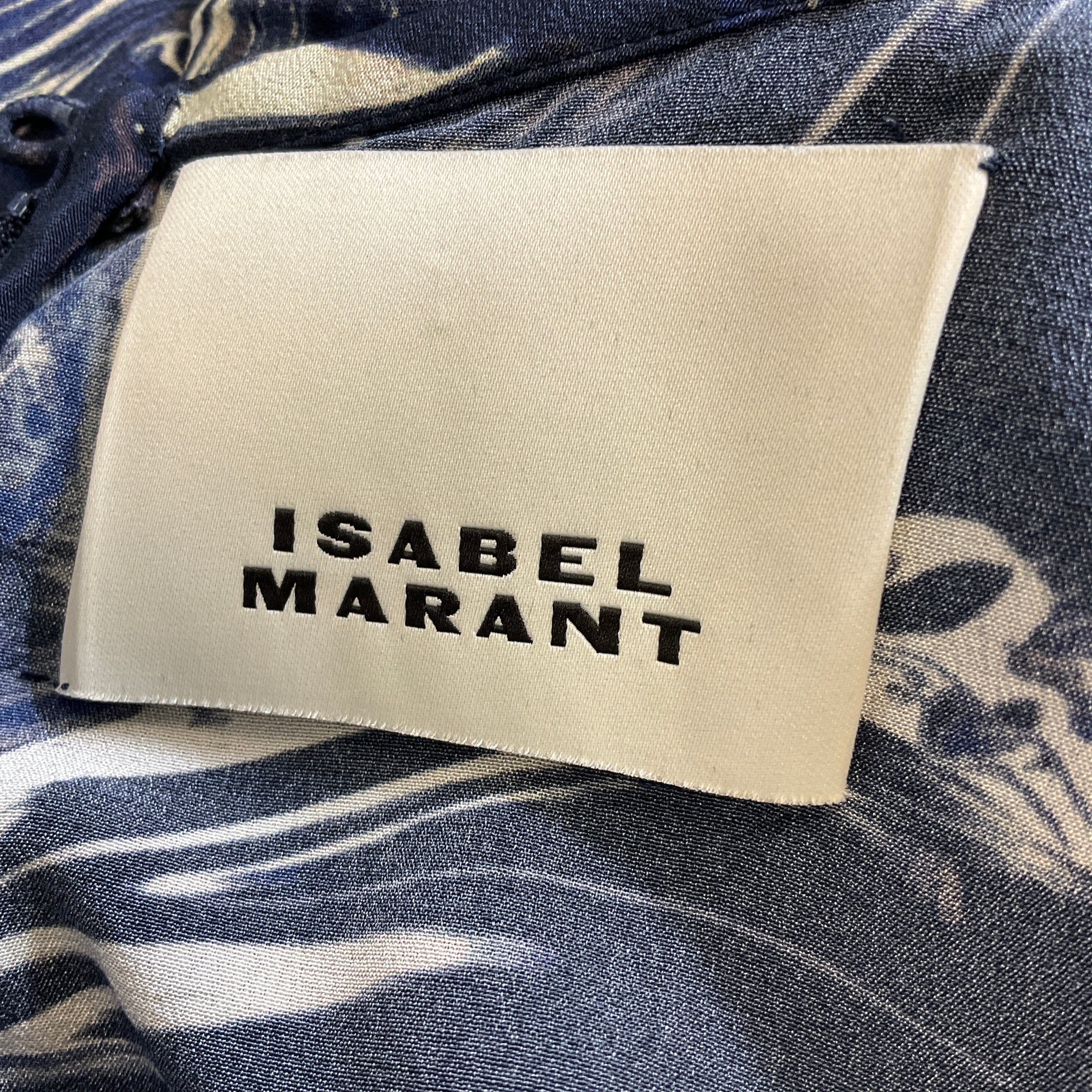 Isabel Marant Navy & Ivory Albini Marble Printed Silk Midi Dress - Elegant Women's Party & Cocktail Attire for Special Occasions