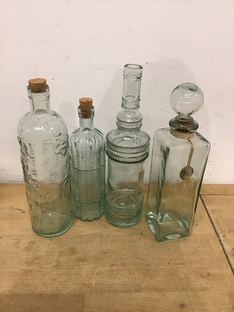Set of 4 Elegant Green Glass Bottles - Vintage Style Home Decor for Kitchen, Bathroom & Office Organization | Perfect for Olive Oil, Vinegar & DIY Crafts