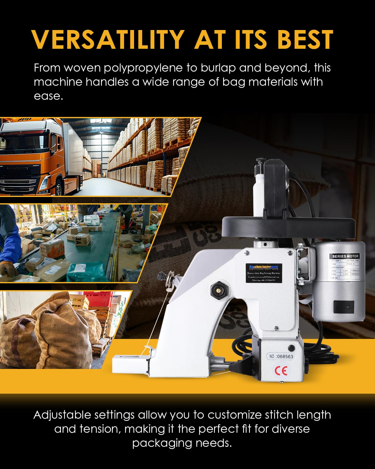 Hanchen Heavy-duty Bag Closing Machine - Automatic Woven Bag Stitching Machine 110V US Plug for Packaging, Agriculture & Industrial Use