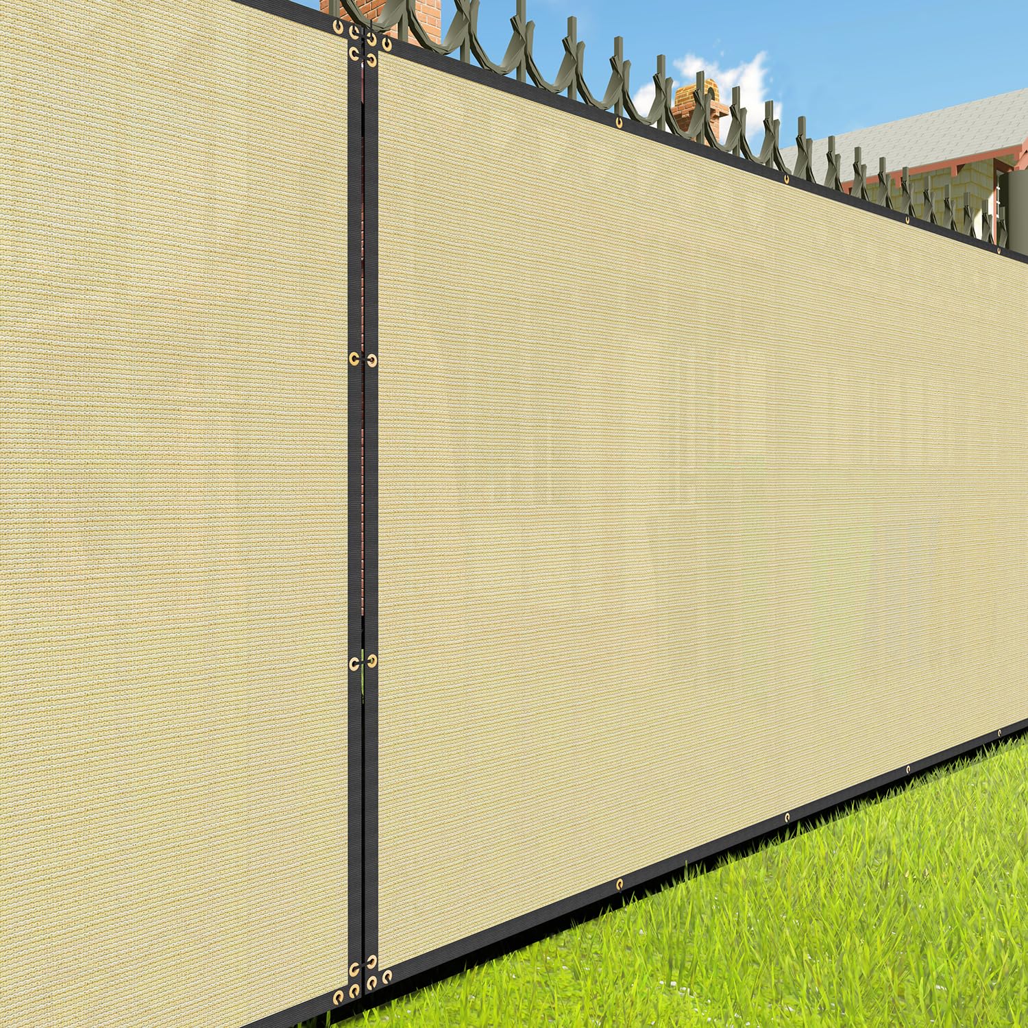 E&K Sunrise 4' x 3' Beige Privacy Fence Screen with Grommets - UV Blocking Outdoor Windscreen for Backyard, Garden & Patio Cover - Perfect for Creating Shade, Enhancing Privacy & Decorating Outdoor Spaces