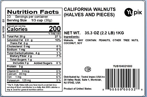 Organic Raw California Walnuts Halves & Pieces - 2.2 lb (Pack of 6) | Kosher, Gluten-Free, Vegan, Unsalted, Unroasted | Rich in Omega-3 | Healthy Snack for Baking, Cooking, Salads & Smoothie Bowls