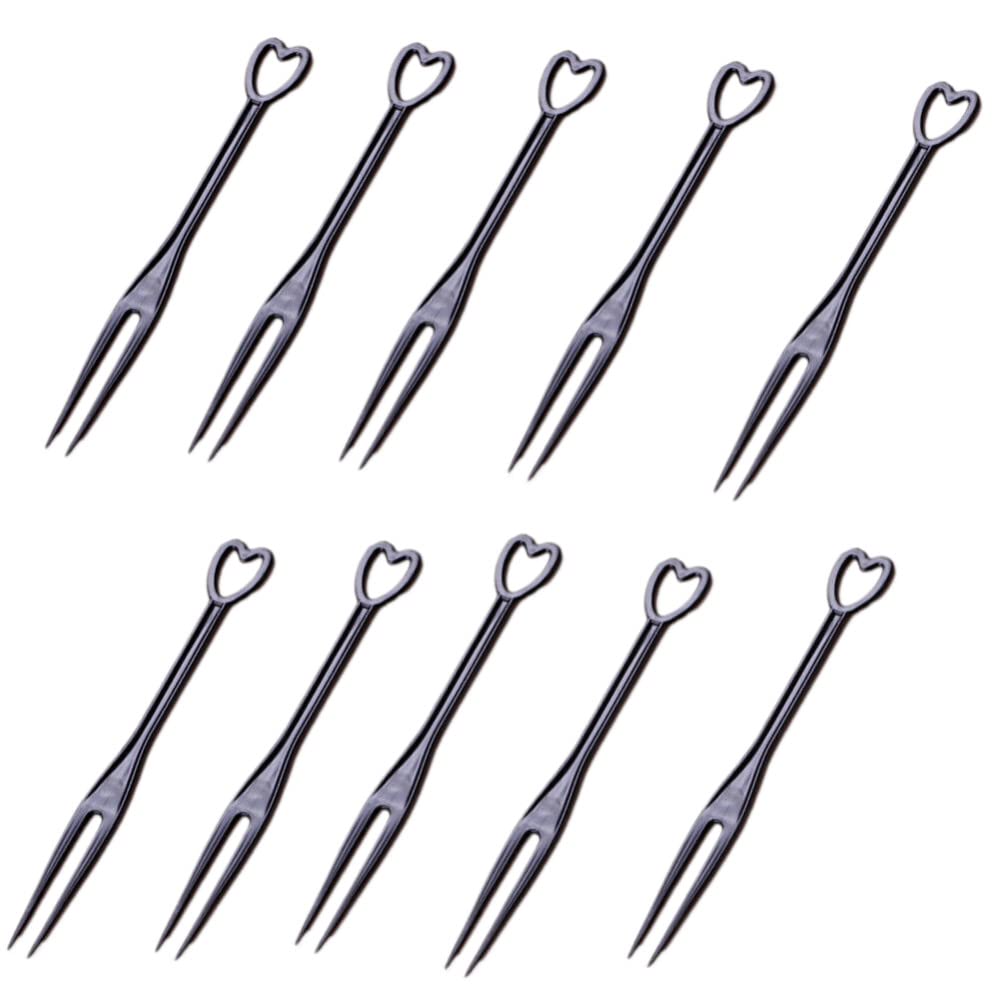 500PCS Disposable Black Heart-Shaped Plastic Cocktail Picks - Mini Cake Forks, Fruit Forks & Appetizer Sticks for Parties, Weddings, Dessert Tasting & Cocktail Garnish