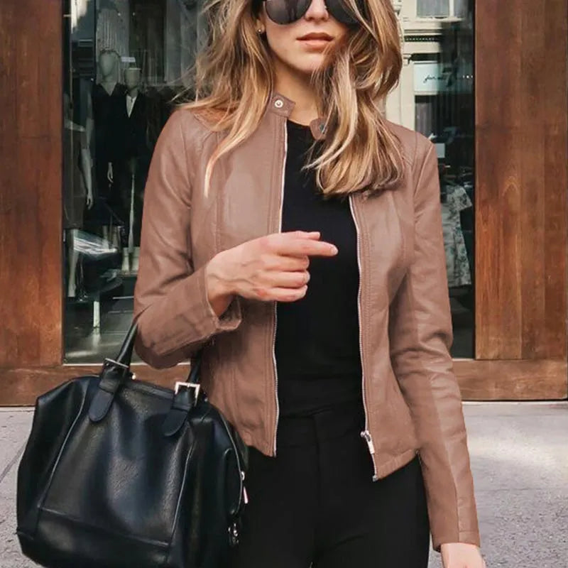 Women's Faux Leather Jacket - PU Motorcycle Biker Coat, Slim Fit Short Outerwear for Fall & Winter | Casual, Party, Night Out Fashion