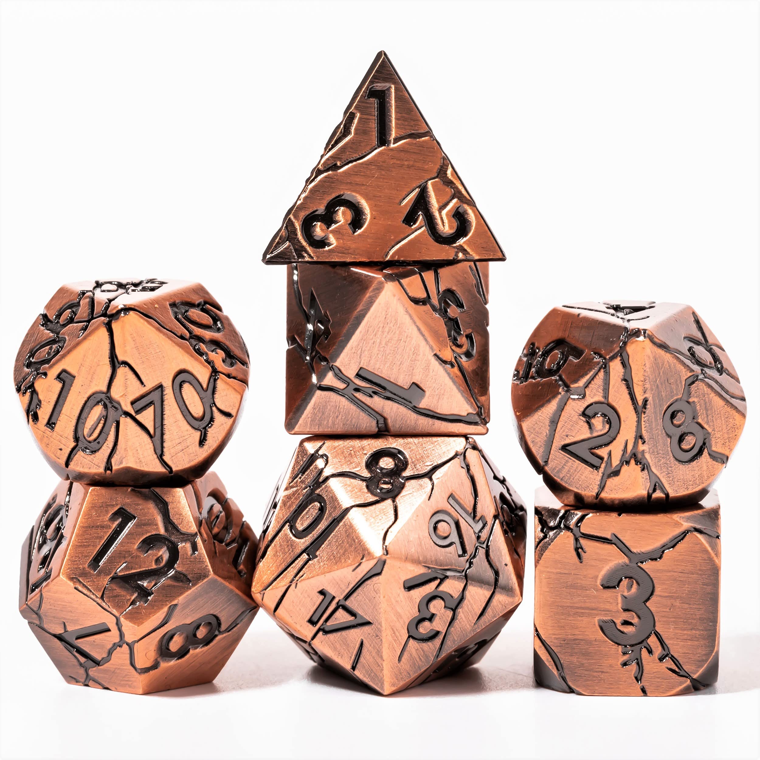 Premium DND Metal Dice Set - Archaic Ruins Cracked Copper Polyhedral RPG Dice for Dungeons & Dragons, Pathfinder, Tabletop Games - Perfect for Fantasy Roleplaying & Collectors