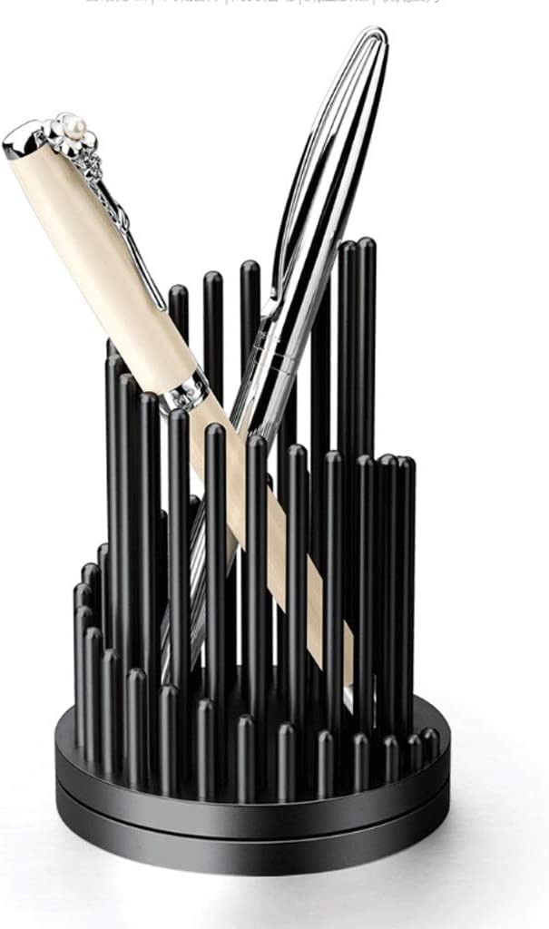 Rotating Desk Pen Holder - Metal Makeup Brush Organizer with Quick-Spin Design, Black Office Stationery for Stress Relief | Perfect for Home Office, Makeup Vanity & School Supplies Organization