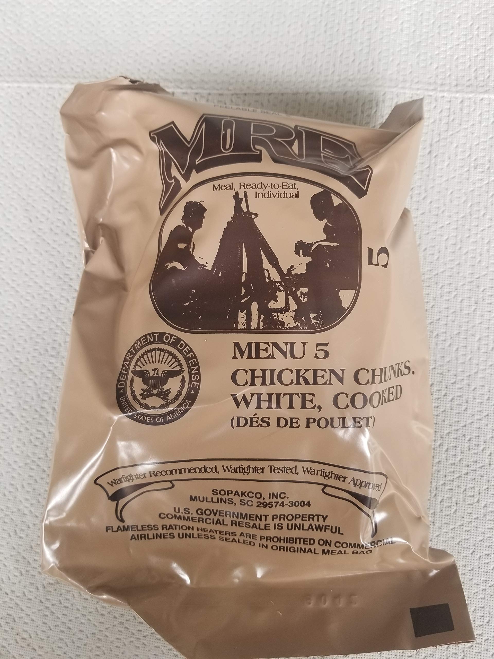 2022 Genuine Military MRE Meals Ready to Eat - Chicken Chunks with White Cooked Meat | Inspection Date 2022 or Newer | Emergency Food, Camping, Survival & Outdoor Adventure Supplies