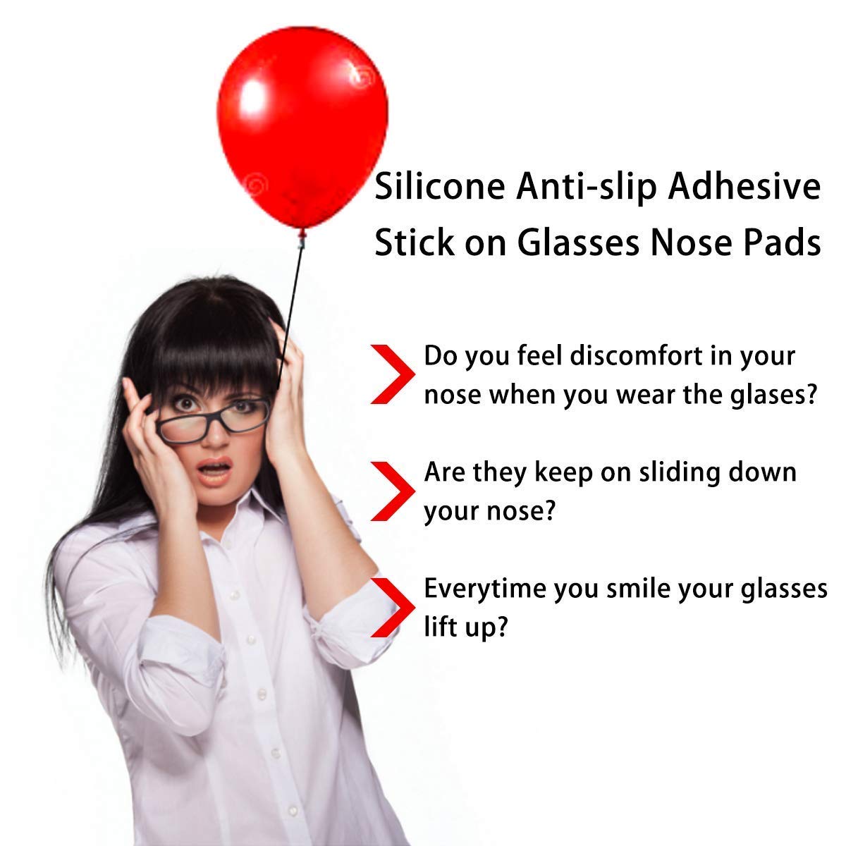 Junsika Soft Silicone Adhesive Nose Pads for Glasses - Anti-Slip, Comfortable Air Chamber Design - Fits Full Plastic Frames - 12 Pairs (Black) - Perfect for Reading, Working & Daily Wear
