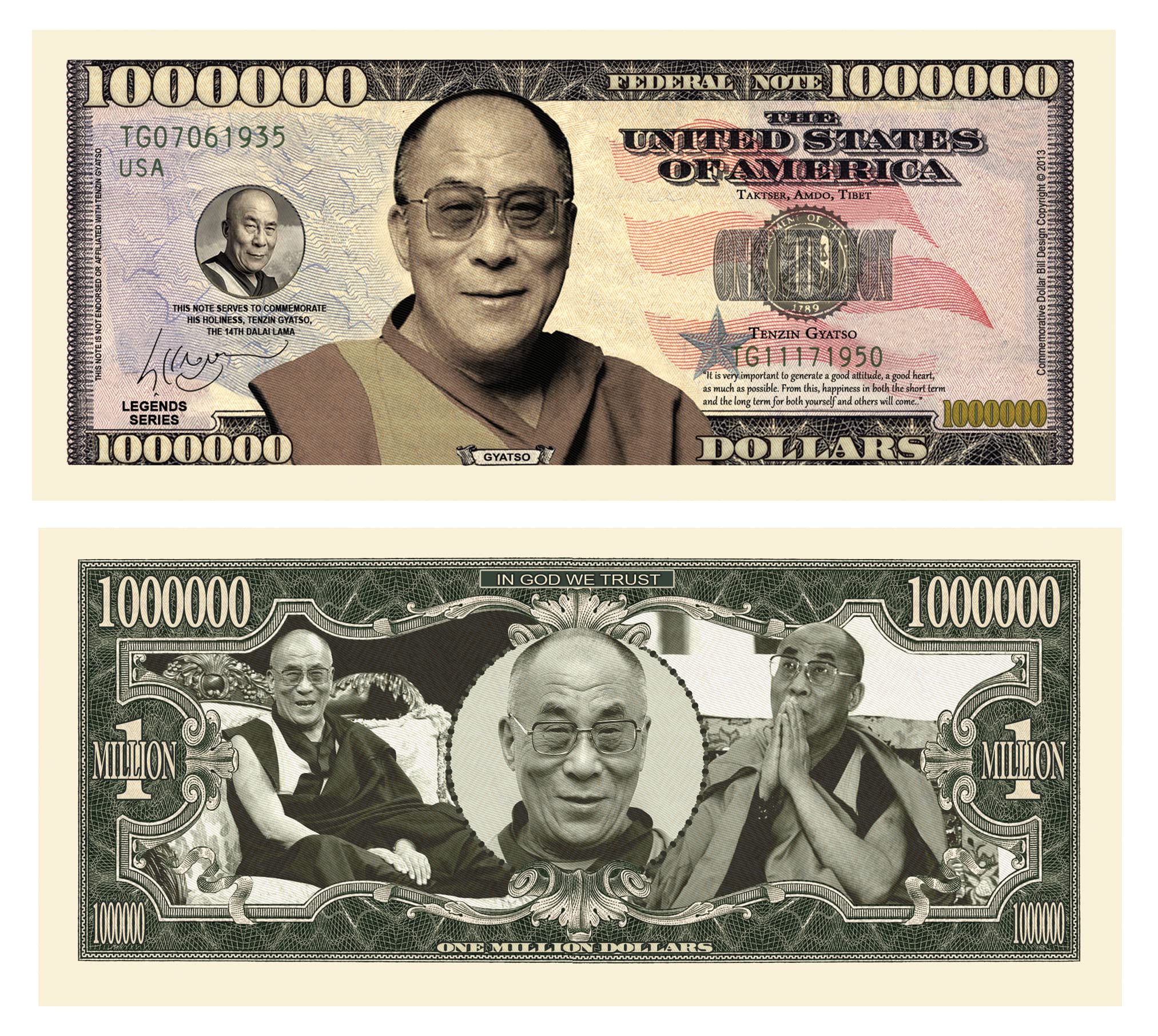 Authentic American Art Classics Pack of 25 Bills - Dalai Lama Million Dollar Novelty Collectible Currency - 14th Dalai Lama Commemorative Notes - Perfect for Collectors, Gifts, and Unique Home Decor