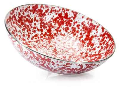 Vintage Red Swirl Enamelware Serving Bowl - 5 Quart Capacity - Perfect for Farmhouse Kitchen, Picnics & Rustic Dining Decor