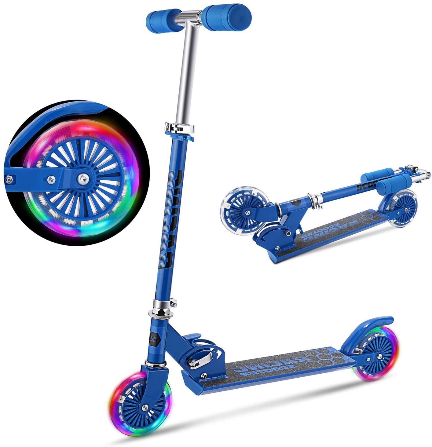 LED Light Up Wheels Kids Scooter - Adjustable Height Kick Scooter for Boys & Girls Ages 3-12 | Rear Fender Brake & Foldable Design | 110lb Weight Capacity | Perfect for Commuting, Park Rides & Outdoor Family Fun