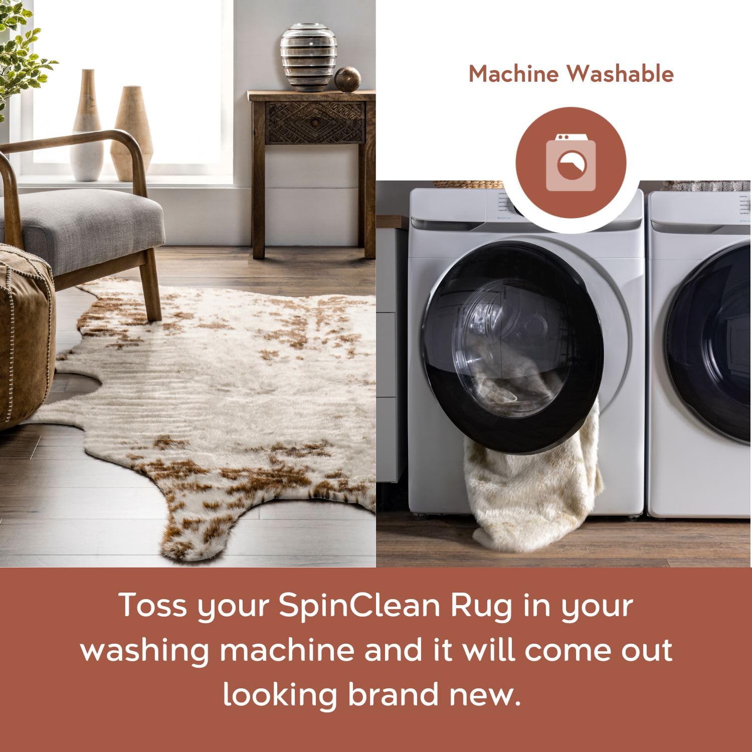 nuLOOM Marcia Brown 6' x 8' Machine Washable Stain-Resistant Area Rug - Soft Medium Pile for Living Room, Bedroom, Dining Room | Perfect for High Traffic Areas & Pet-Friendly Homes