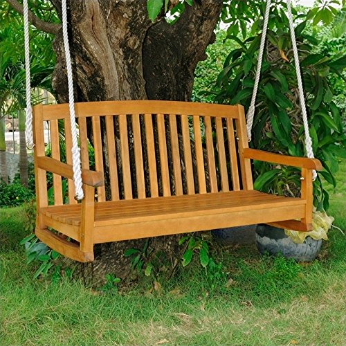 Acacia Wood Two-Seater Porch Swing with Curved Back - Outdoor Patio Furniture for Garden, Deck & Backyard Relaxation