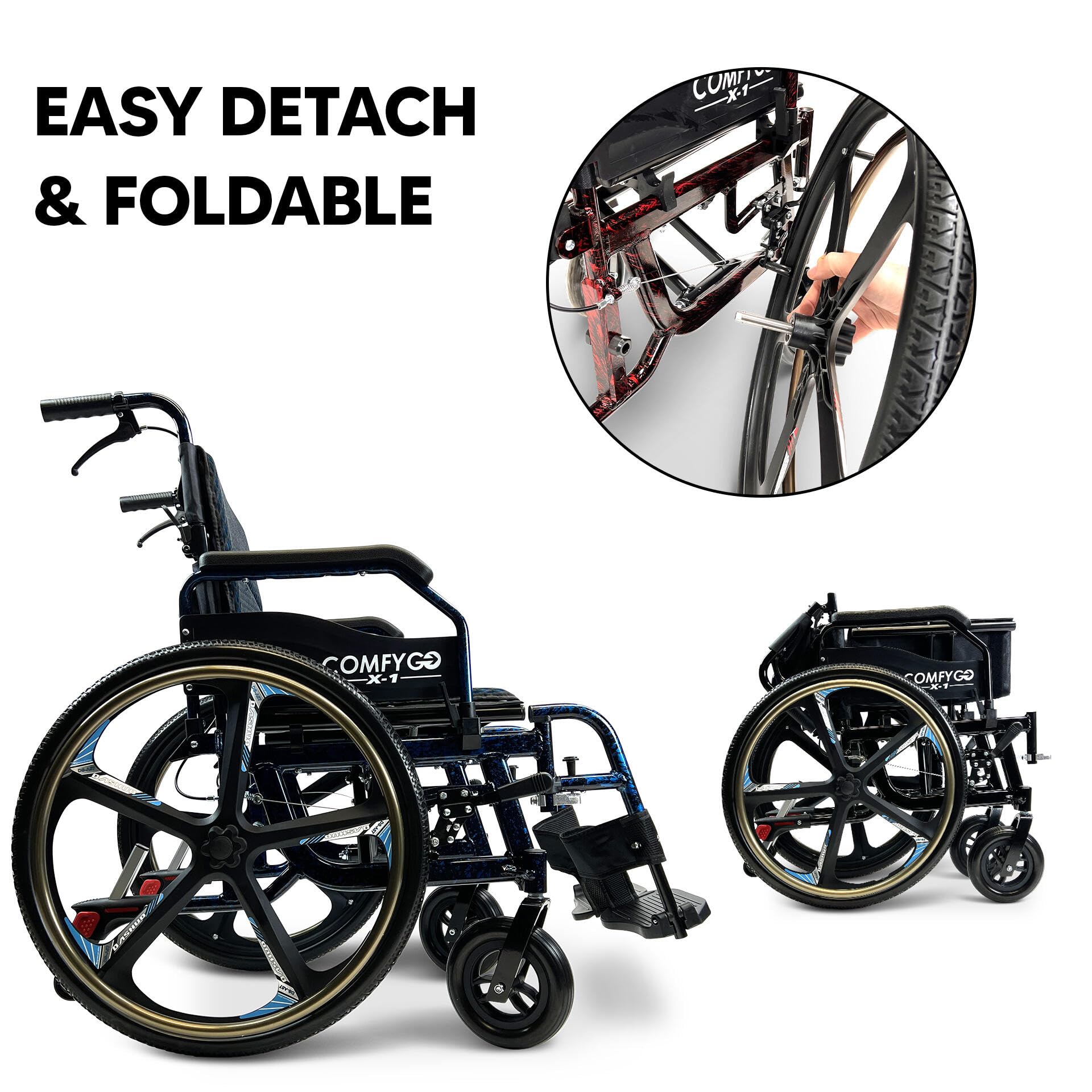 Ultra Lightweight Folding Manual Wheelchair for Adults - 17.5