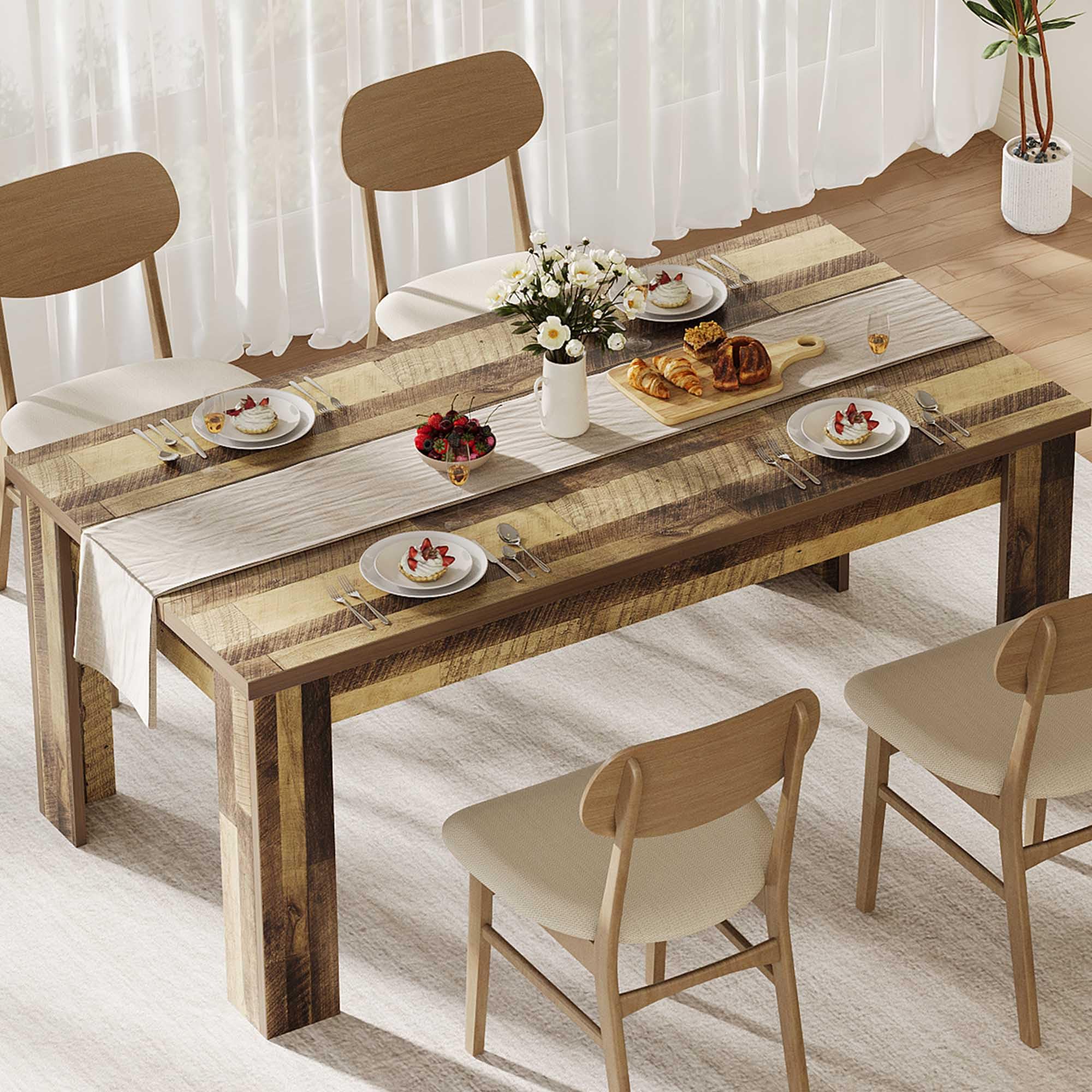 Rustic Brown Rectangular Dining Table for 4-6 People | 1.18