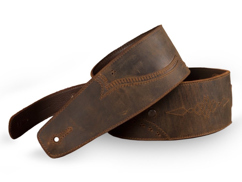 Vintage Full Grain Leather Guitar Strap for Electric Acoustic Bass Guitars - Whiskey Brown Adjustable Comfortable Strap - Perfect for Live Performances Studio Recording & Stage Shows