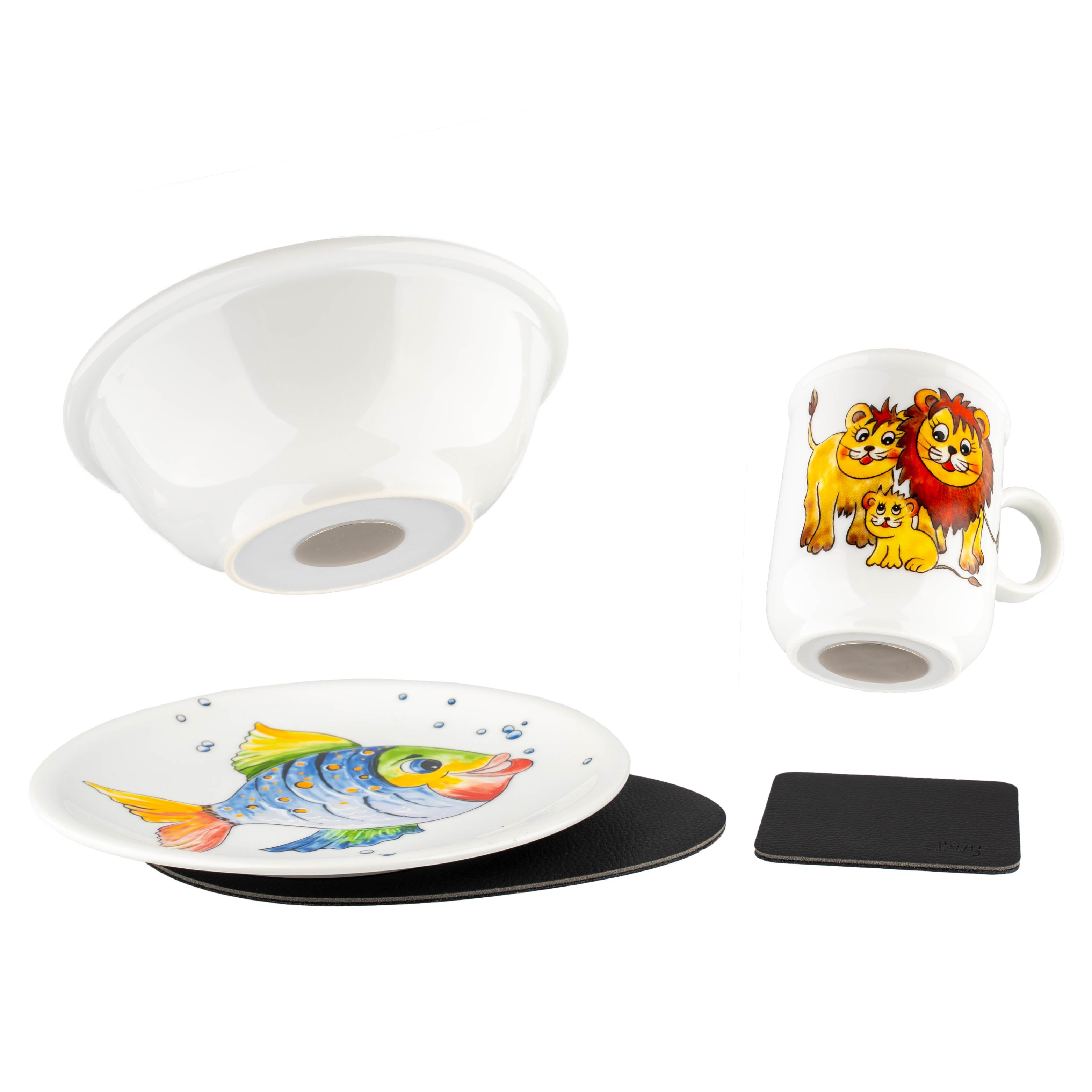 Kids Wildlife Magnetic Porcelain Dinnerware Set - Fun & Durable Tableware for Children's Meals, Parties & Everyday Use