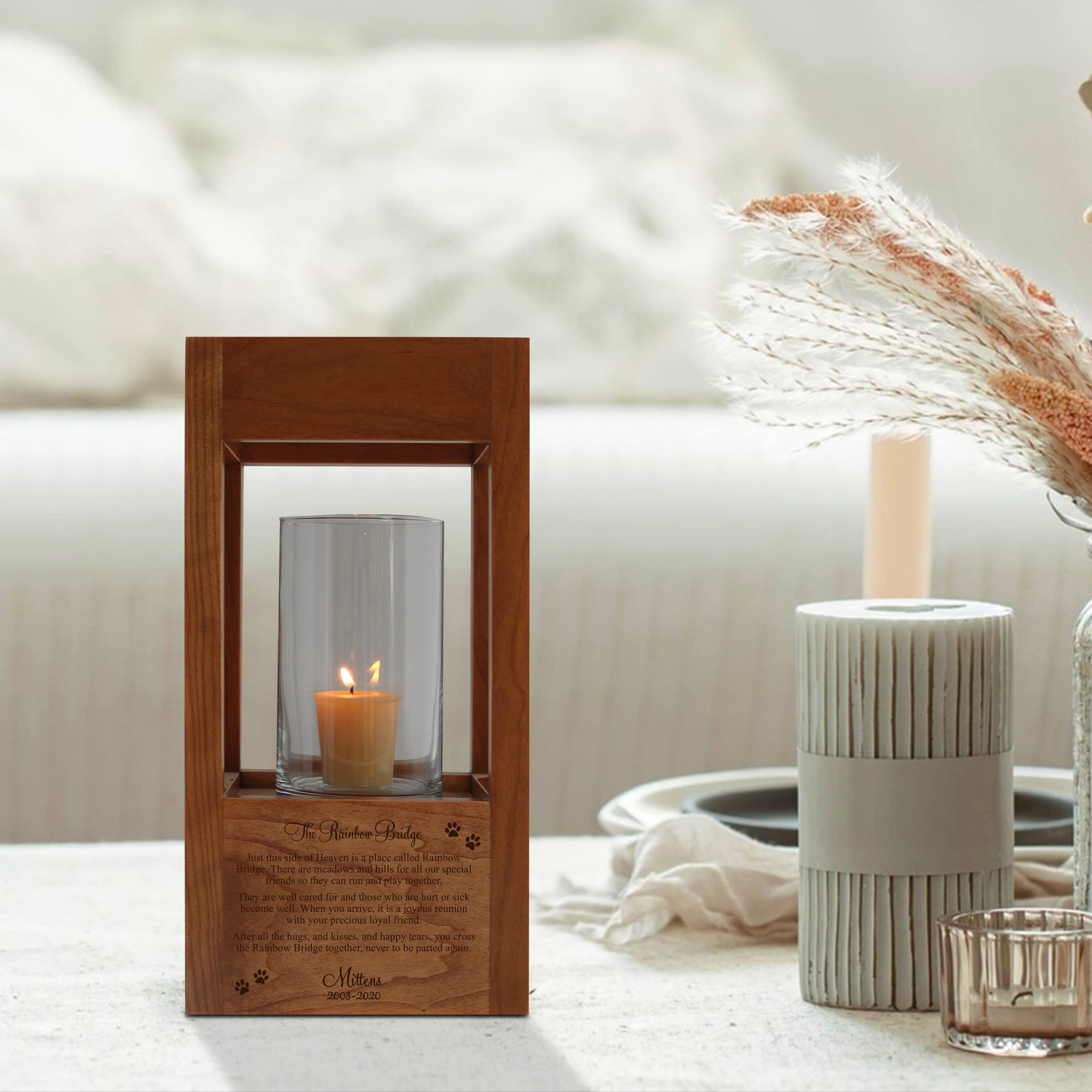 Personalized Wooden Pet Urn for Ashes - Lifesong Milestones Lantern Style Dog & Cat Memorial Urn with Tealight Holder - Cherry Wood Pet Cremation Urn for Small Animals - Perfect for Rainbow Bridge Memorials & Home Remembrance Ceremonies