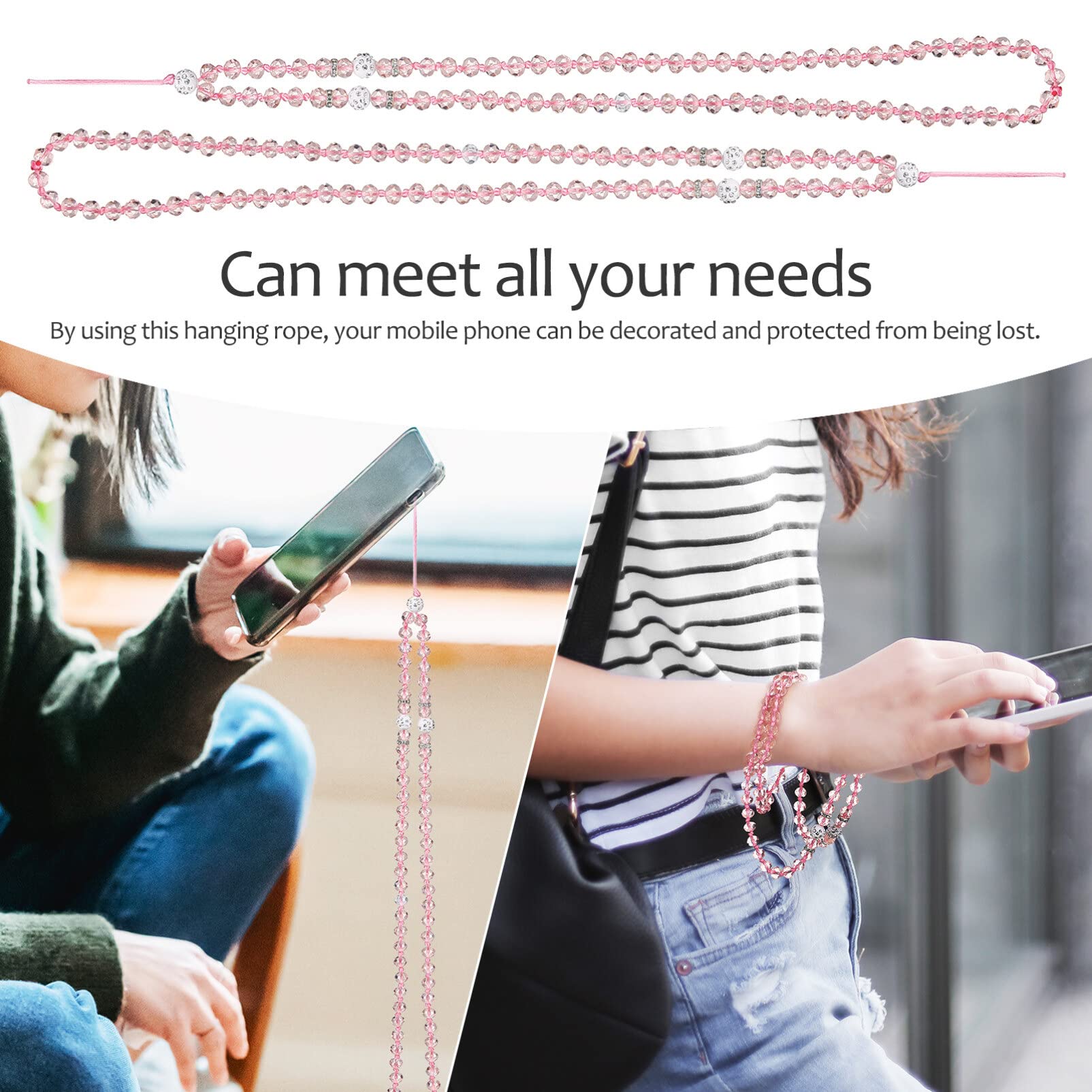 Gatuida 2-Pack Crystal Beaded Phone Lanyard & Wrist Strap - Bling Charm for iPhone, Samsung & Smartphones - Perfect for Parties, Concerts & Everyday Use