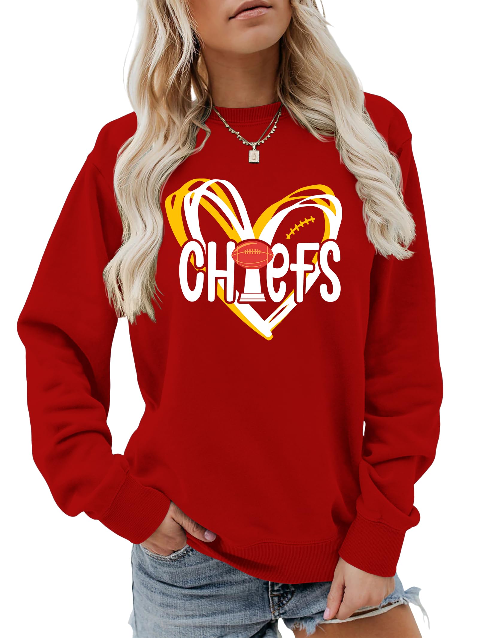 Women's Football Game Day Sweatshirt - Team Fan Pullover with Heart Graphic - Long Sleeve Comfort Top for Game Nights, Tailgating & Casual Wear