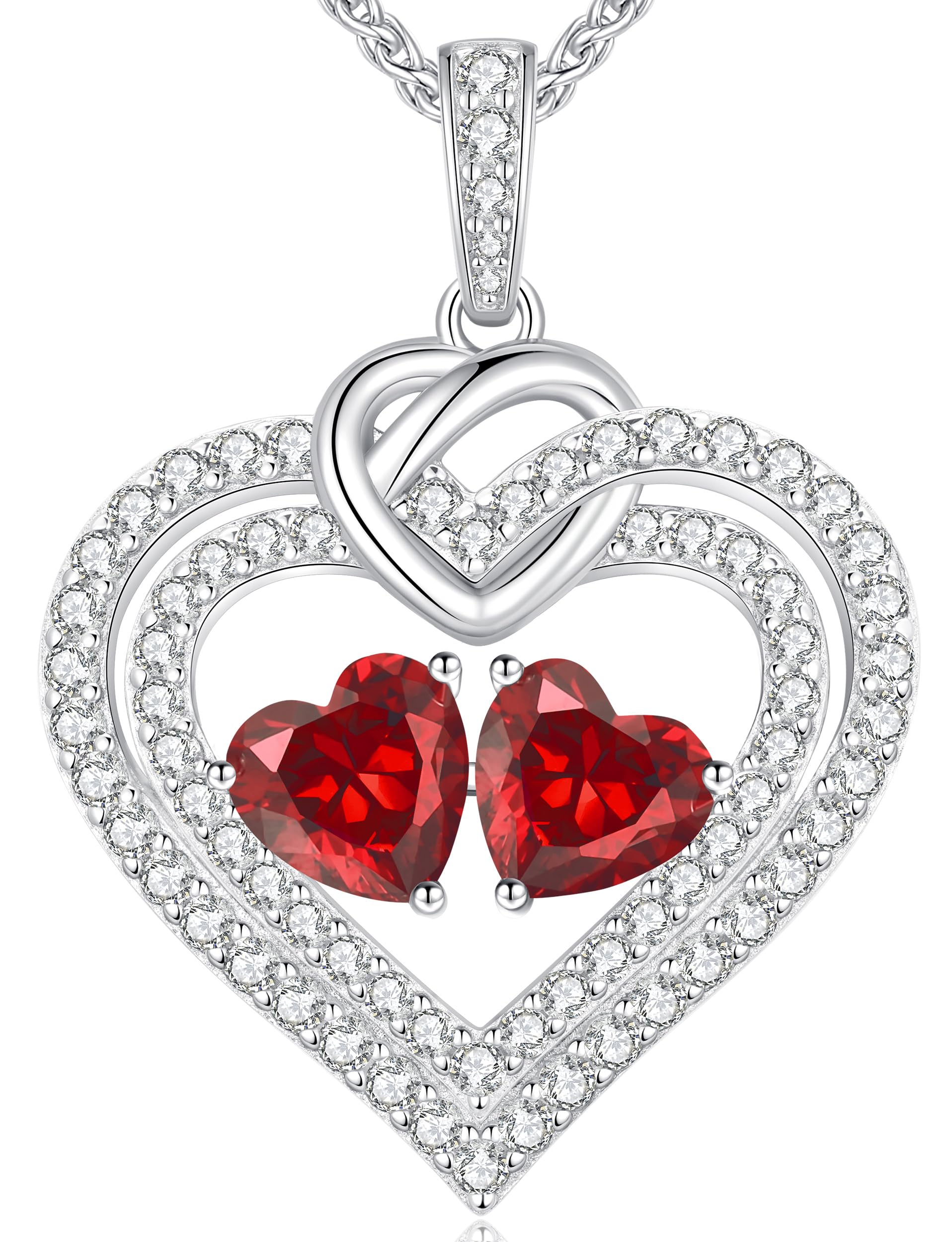 Sparkling Double Heart Birthstone Necklace for Women - 925 Sterling Silver Pendant Jewelry - Perfect Birthday, Anniversary, Christmas Gift for Wife, Mom, Girlfriend - Elegant Everyday Wear & Special Occasions