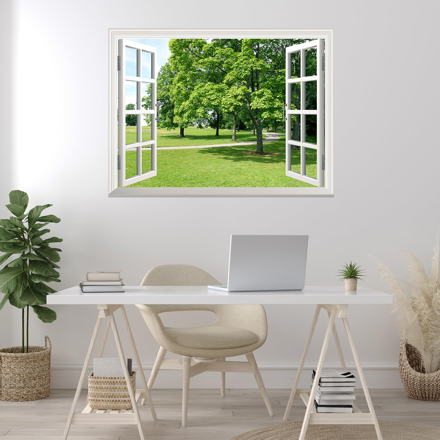 Wall26 Removable Peel and Stick Wall Mural - Green Tree Park Landscape Window View Wall Art Decor (24x32 inches) for Living Room, Bedroom, Nursery & Office