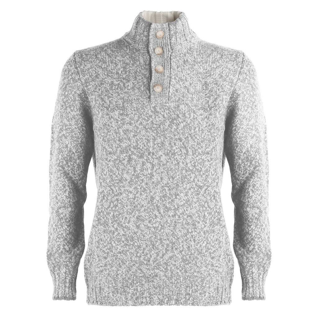 GRAN SASSO Super Geelong Mock Button Sweater - Grey Cream Color, Casual Knit Pullover for Men | Perfect for Office Wear, Date Nights & Fall Layering