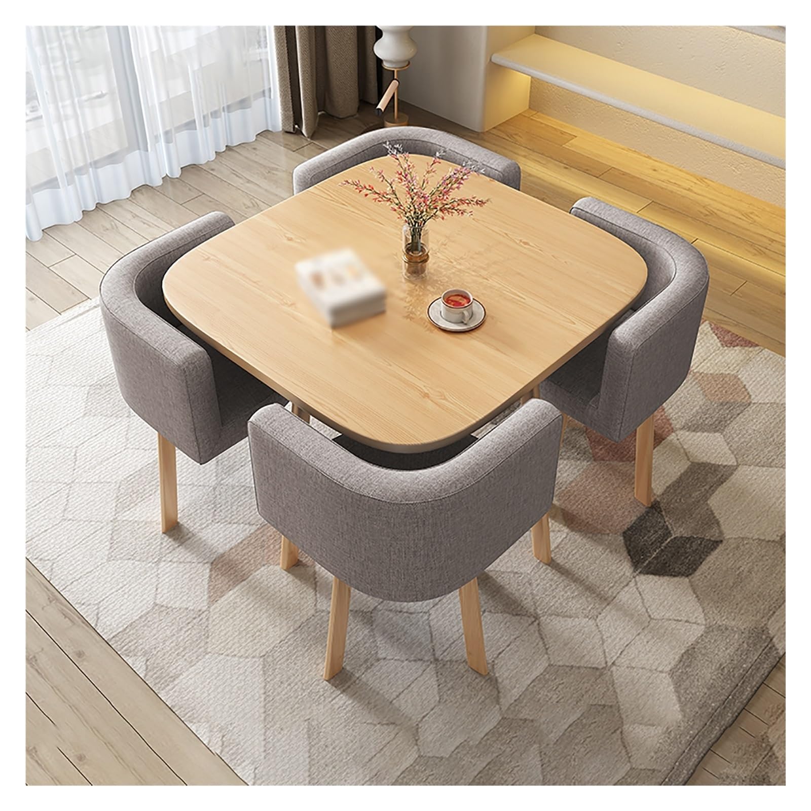 Modern Square Table and Chair Set for 4 - Kitchen, Dining, Reception Desk & Chair Combo - Ideal for Living Room, Office, Restaurant, Cafe, Coffee Shop - Stylish & Functional Design for Home and Commercial Spaces