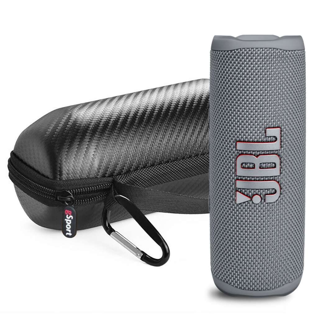 JBL FLIP 6 Waterproof Bluetooth Speaker with gSport Carbon Fiber Case - Portable Wireless Speaker for Outdoor, Beach, Pool & Travel (Gray) - Perfect for Camping, Parties & Water Activities