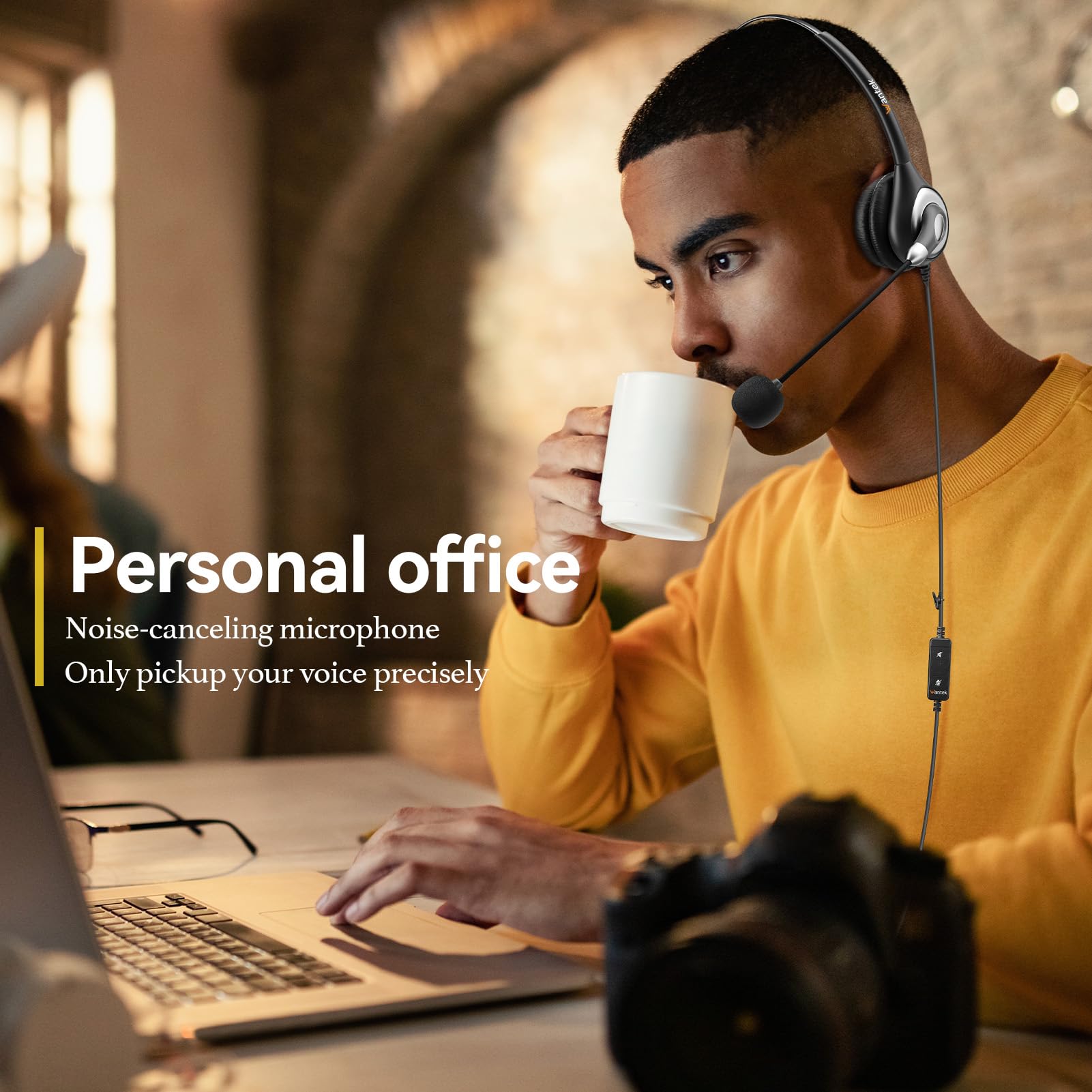 Wantek USB Headset with Microphone - Noise Cancelling PC Headphones for Business, Home Office & Call Center | Comfortable Lightweight Design for Skype, Zoom, Webinars & Online Meetings | Perfect for Remote Work, Customer Service & Virtual Classrooms